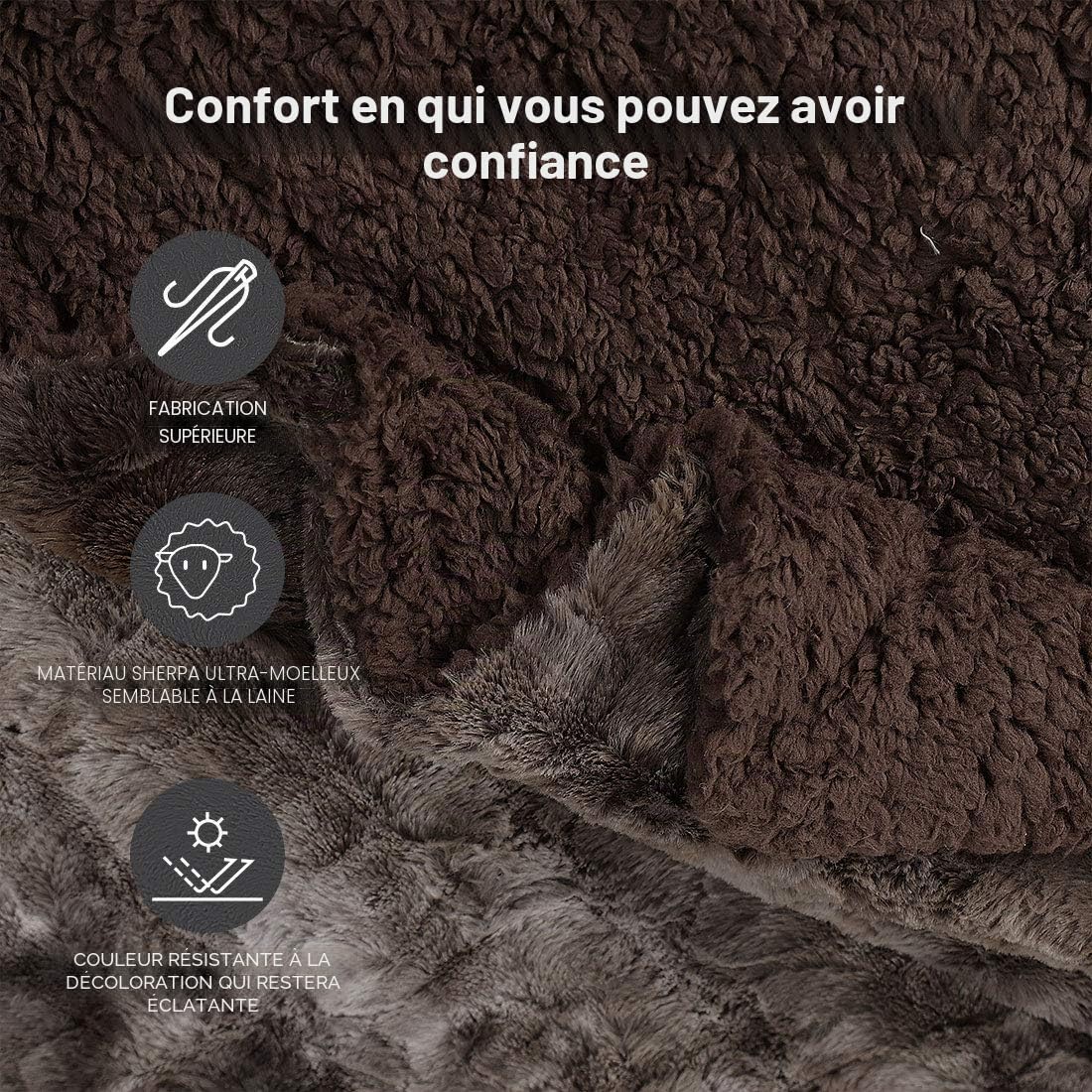 PiccoCasa Couverture de luxe à poils longs en fausse fourrure - Douce et chaude - Réversible - Pour canapé, lit - 152 x 190 cm - Marron
