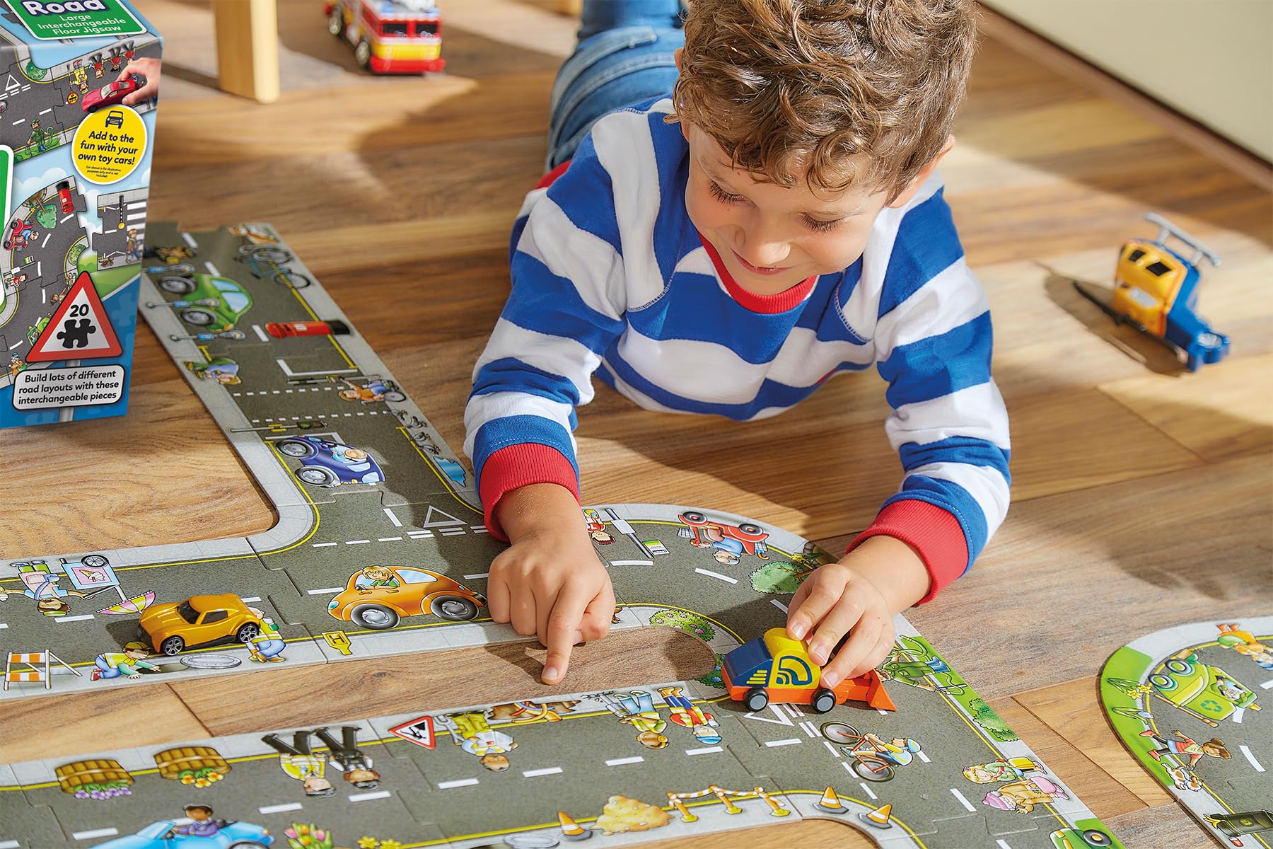 Orchard Toys Giant Road Jigsaw Puzzle, Car Track on a Large Floor Puzzle, Car Play Mat, Make Your Own Road Tape for Toy Cars, City, Construction, Educational Toys for Kids and Toddlers Age 3+