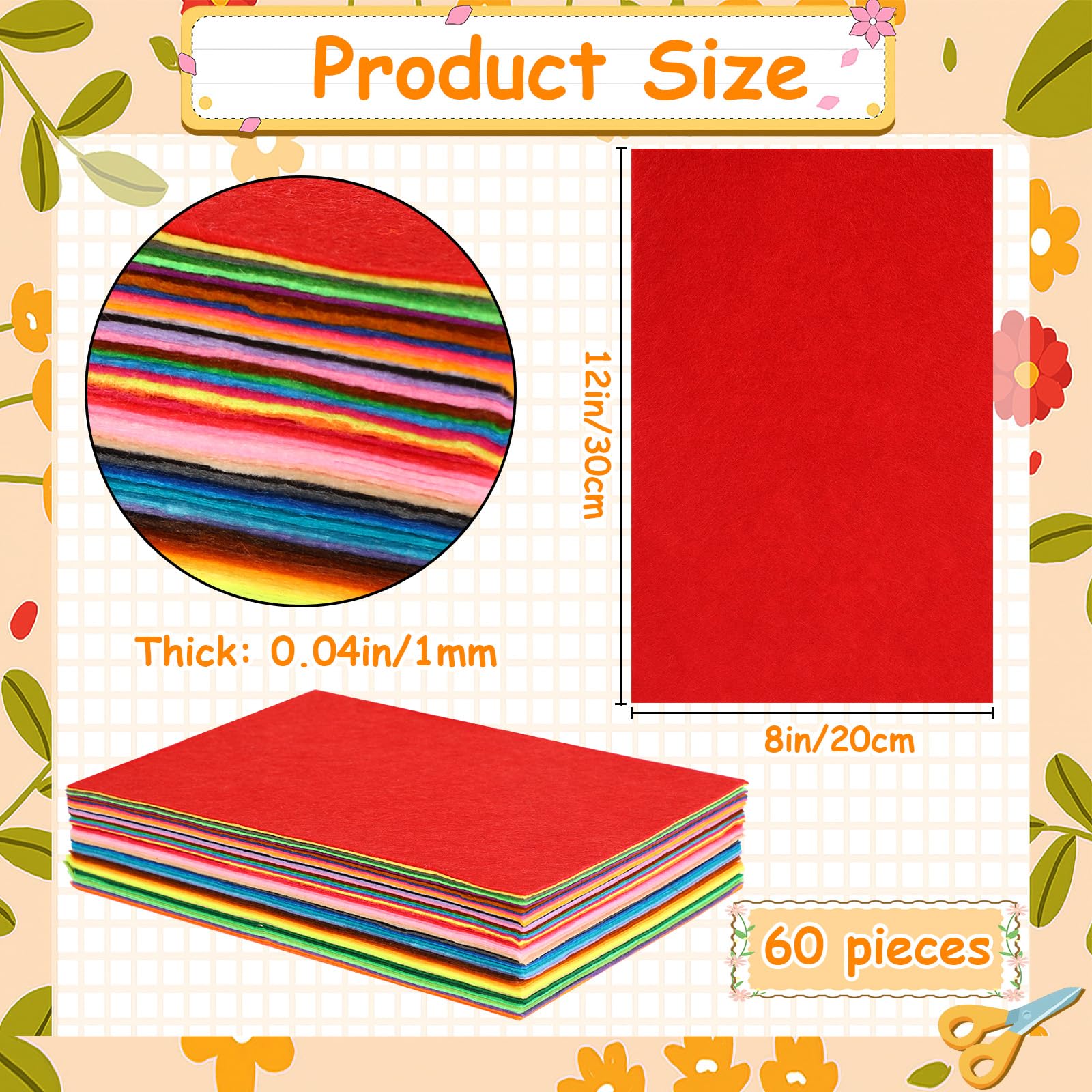 SEPGLITTER 60pcs Felt Fabric Sheets, Coloured Felt, 40 Assorted Coloured 30 x 20 cm Felt Sheets Textile Fuzzy Fabrics DIY Craftwork - Image 2