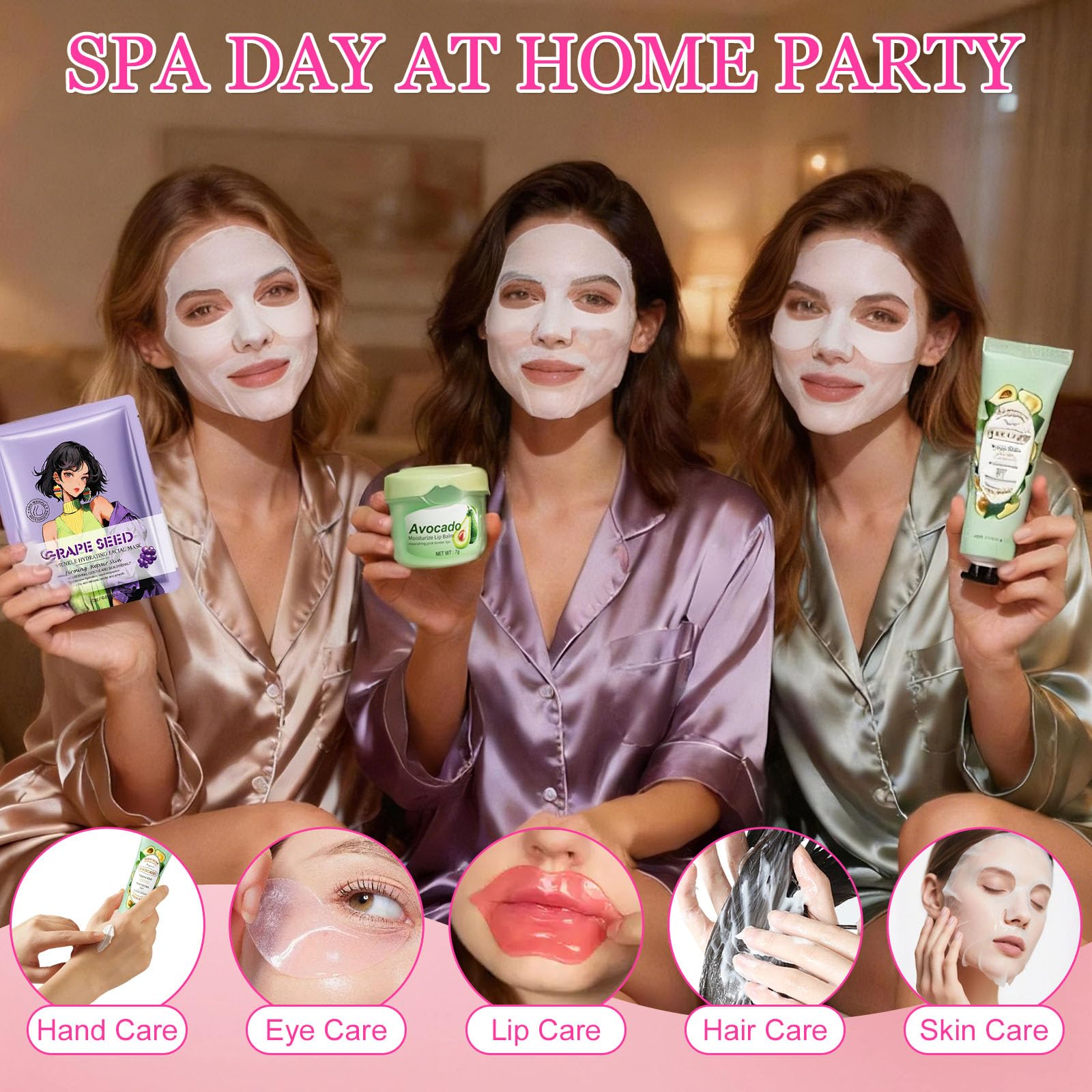 Set Spa Mujer 50 Piezas, Kit Skincare para Regalo Mujer y Niñas con Mascarillas Faciales, Parches Oculares, Crema Manos, Bálsamo Labial, Mascarilla Labios, Bombas Baño y Bolsas Regalo