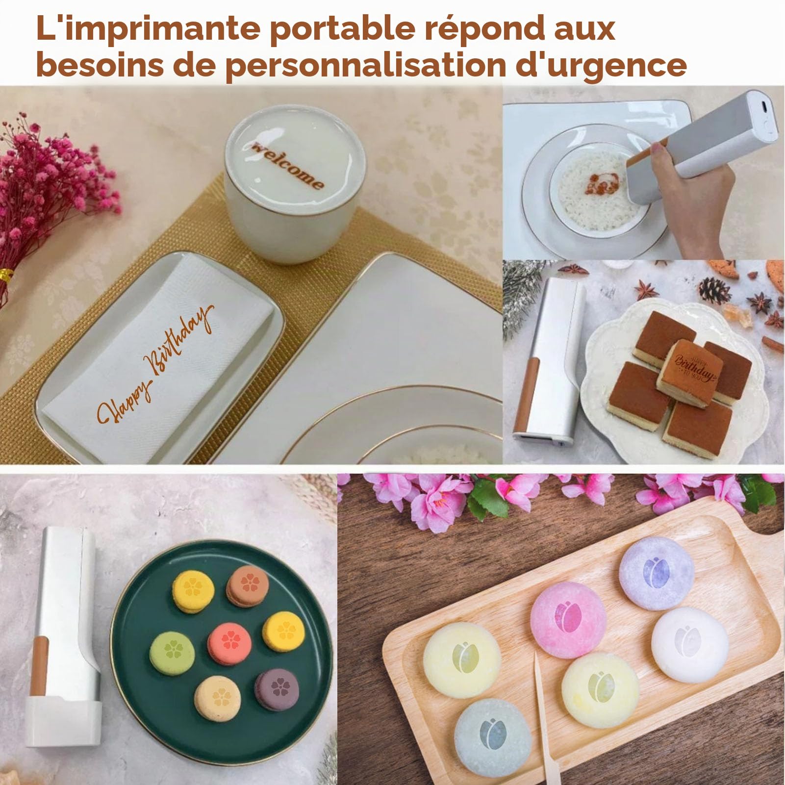 SIXRUN Imprimante Alimentaire Portable, Imprimante à Jet D'encre pour Gâteaux, Biscuits, Pâtes, Motif personnalisé, Conception de QR Code pour Boulangeries, Cafés (BLACK)