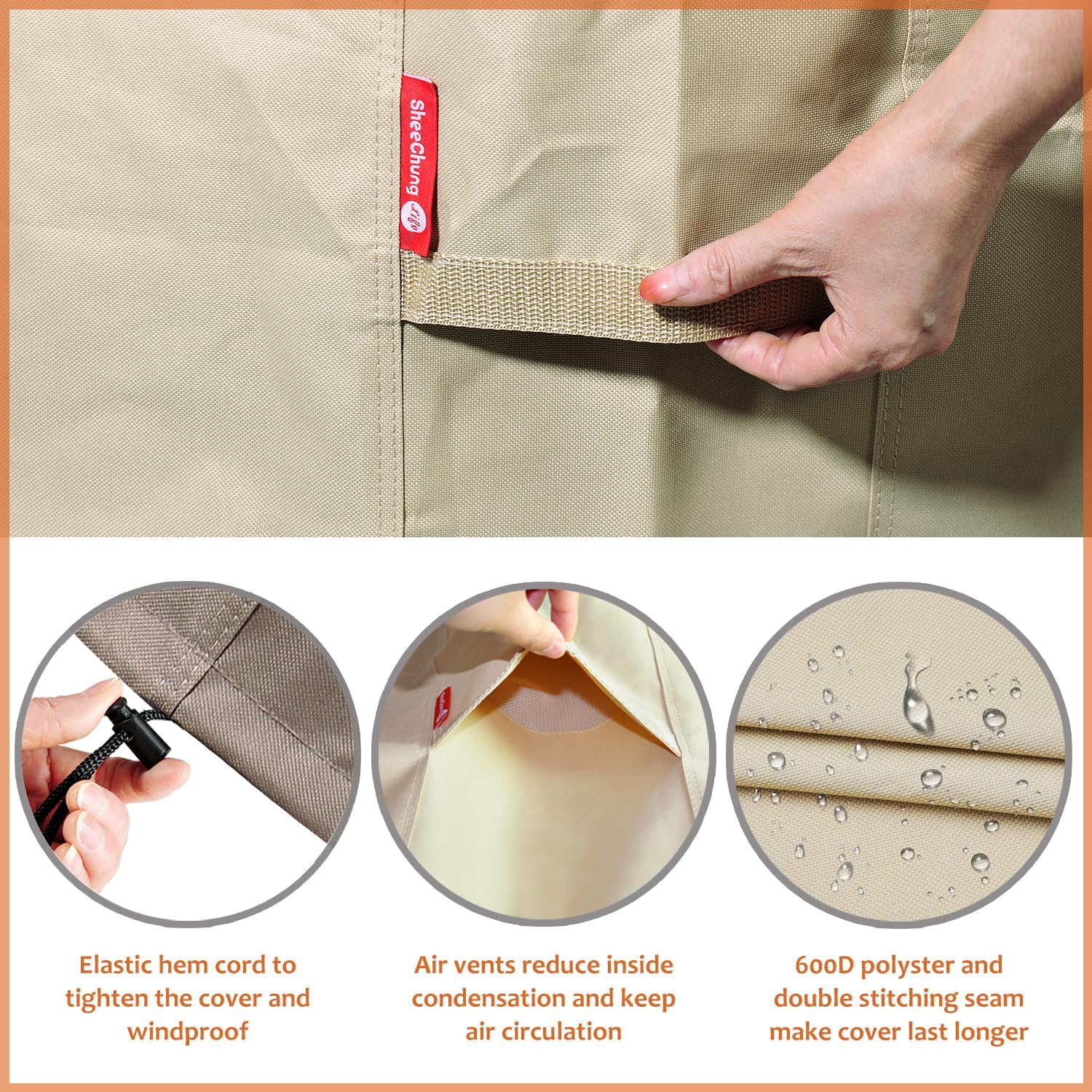 SheeChung Round Gas Fire Pit/Table Cover and RV Water Filter 2 Pack with Flexibel Hose Protector, Fits 30",32",33",34",35"and 36" Firepit/Bowl Cover,36"Dia X 24"H Beige