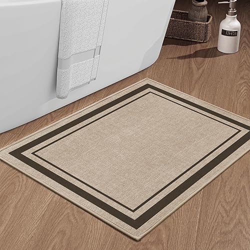 Miniatura 44 de chakme Juego de 2 alfombras de baño ultrafinas, absorbentes, antideslizantes, lavables a máquina, color beige oscuro, 17 x 24 pulgadas + tapete para