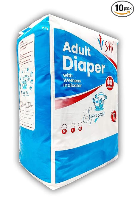 Shi Super Soft Premium Adult Diaper Tape Style Unisex, X-Large 10 Pcs With Odor Lock And Anti Backterial Absorbent Core, Waist Size 38-65 Inches 10 Pcs/Pack (Pack of 2)