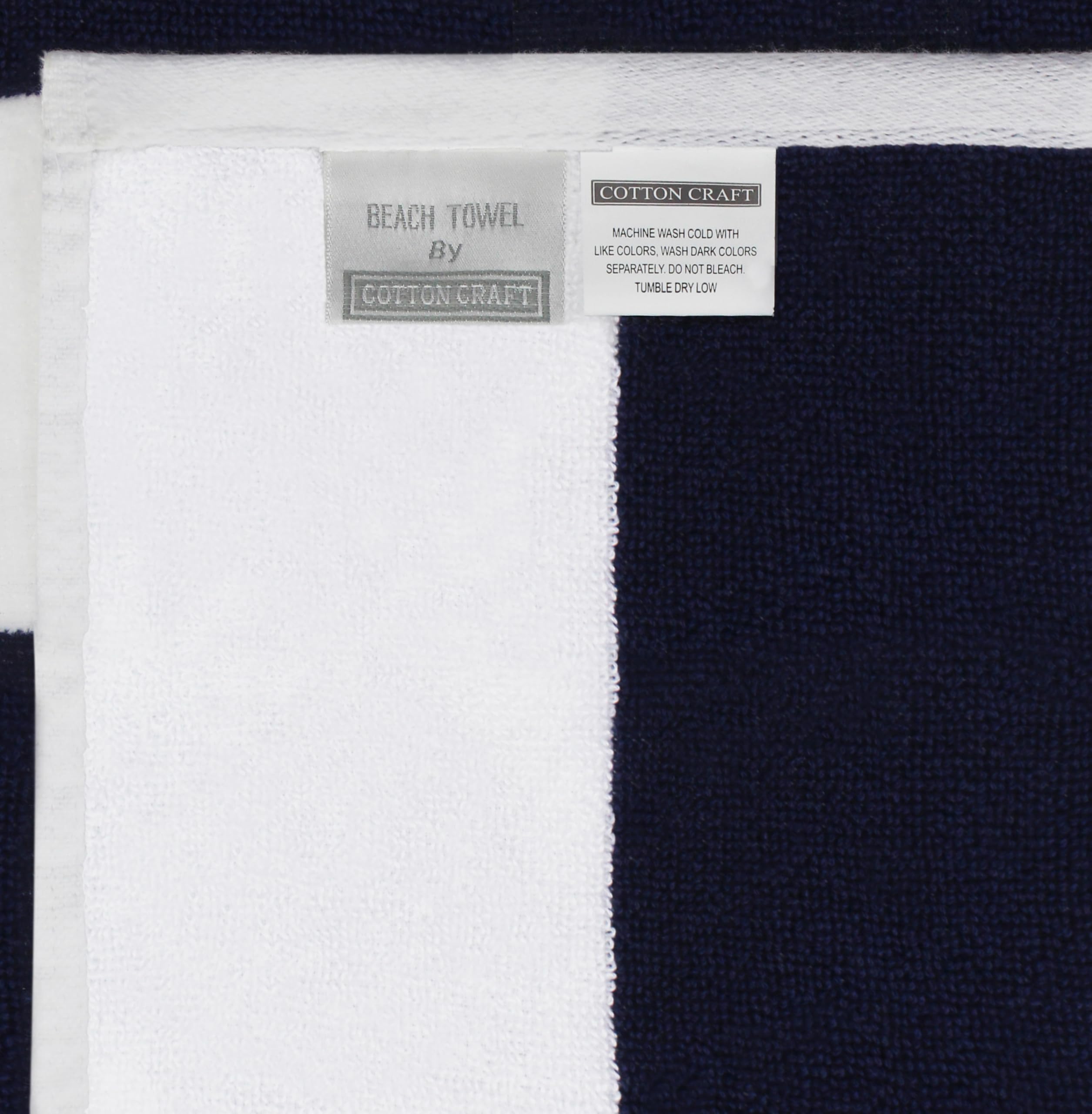 COTTON CRAFT Set di 2 teli da spiaggia oversize The Big Kahuna, 2,8 m, extra large, grande e alto, 100% velluto di cotone, asciugamano da bagno per piscina, 89 x 213 cm, a righe cabana, blu navy
