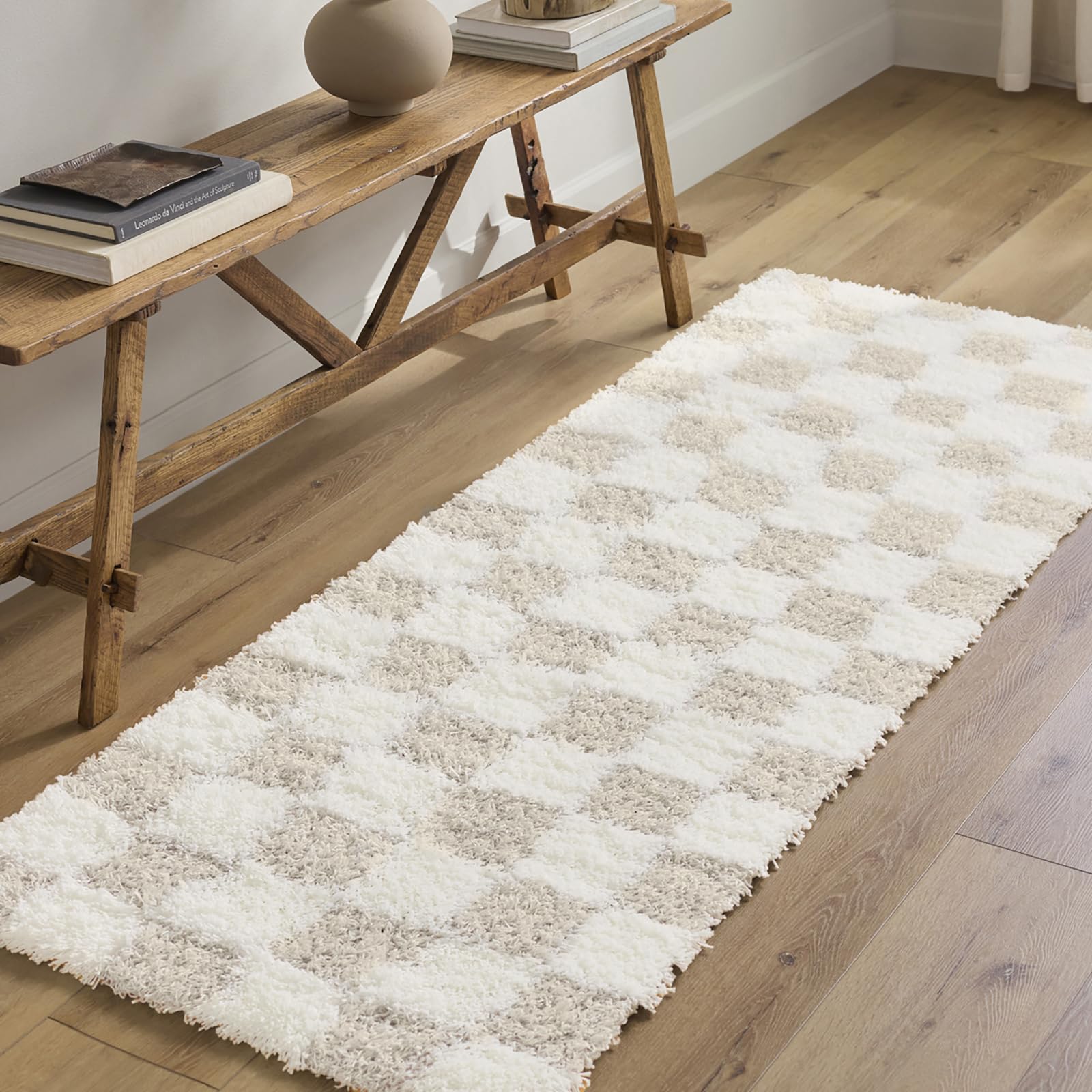 Livabliss Willa Mabini Shaggy Runner 80x220 cm – Plush Thick Pile for Hallway & Bedroom, Neutral Boho Design, Easy Care, Cream & Beige