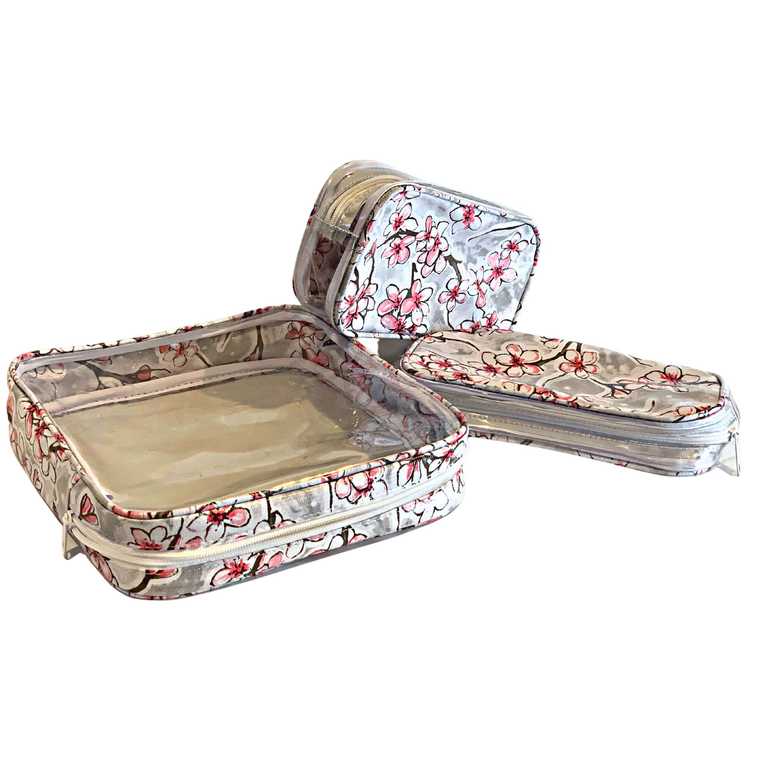 Alux Lot de 3 trousses de maquillage de voyage imperméables multicolores - Grande et moyenne trousse de maquillage pour voyage et cosmétiques, Gris Sakura