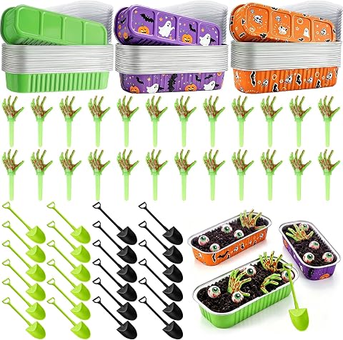 Halloween Baking Cake Pans with Zombie Hands Toppers, Shovel Spoons, and Lids - 