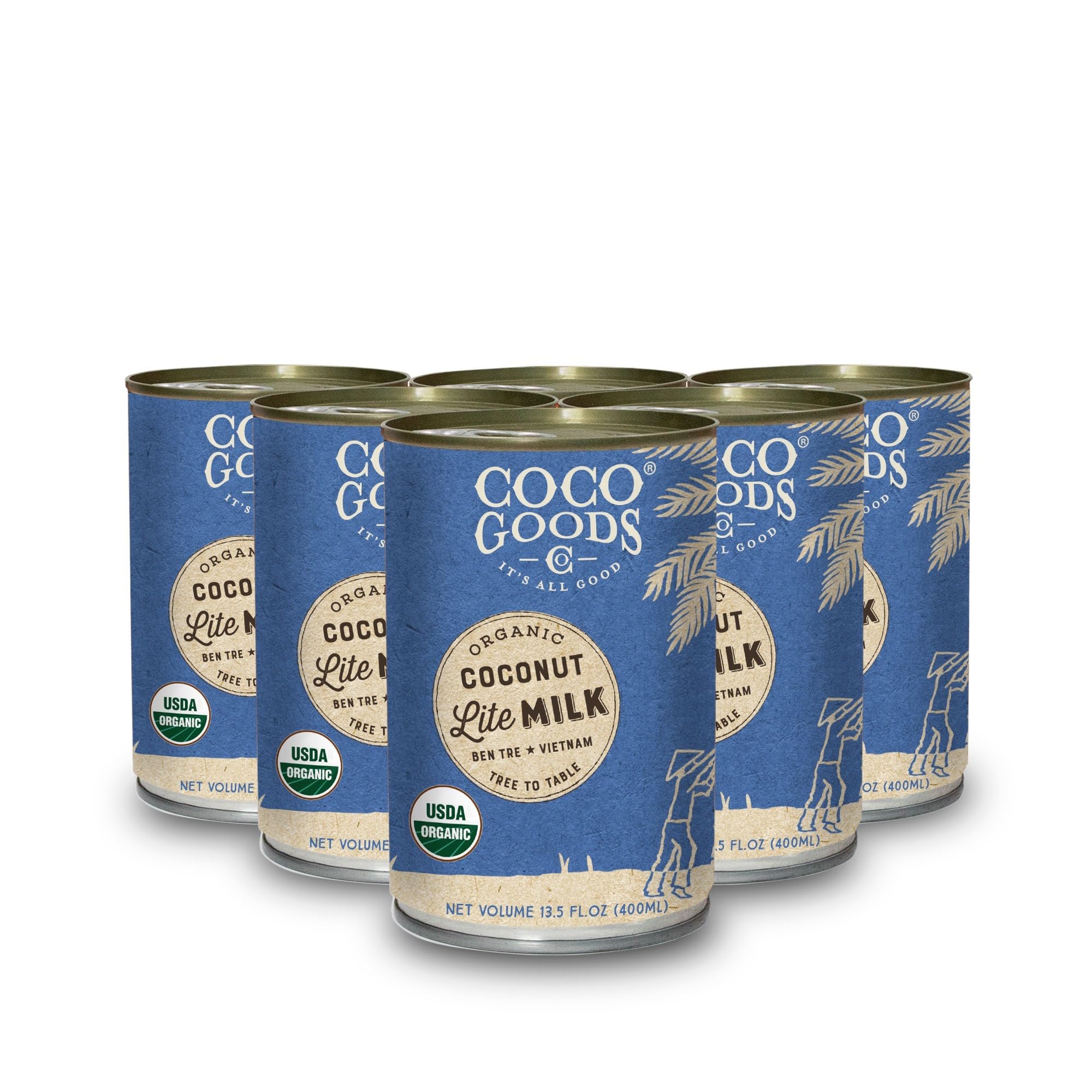 CocoGoodsCo Vietnam Single-Origin Organic Coconut Milk Lite/Light/Low-fat 13.5 fl. oz - Gluten-free, Non-GMO, Vegan, & Dairy-free (Pack of 6)