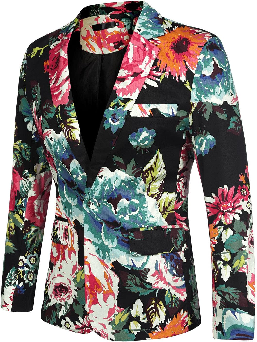 uxcell Men's Suit Blazer Slim Fit Floral Printed One Button Prom Jacket Sport Coat - Image 2