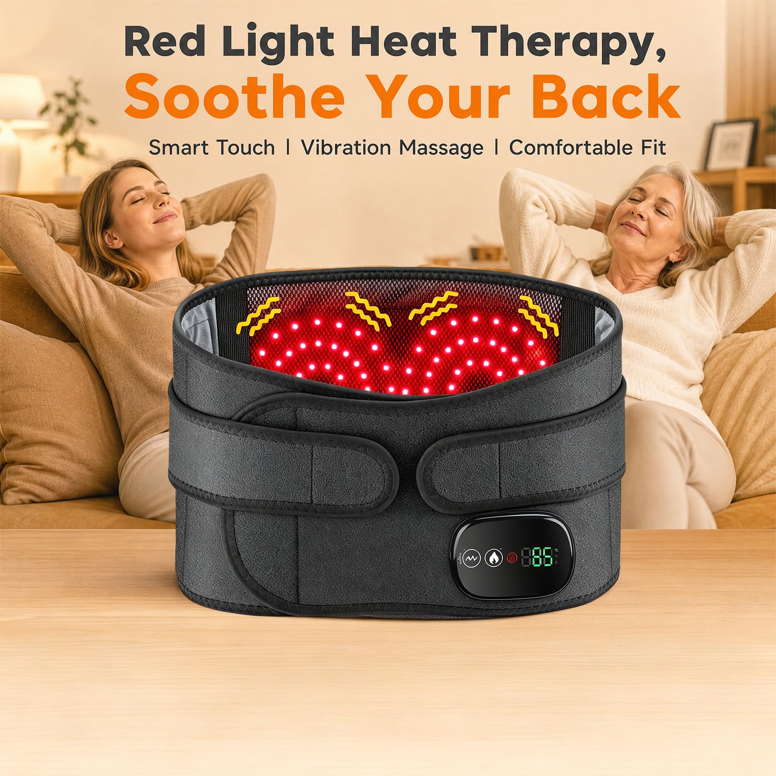 Cinturón térmico inalámbrico con batería de 5000 mAh y calentador de espalda para relajación lumbar, cojín térmico con apagado automático, cinturón de masaje eléctrico portátil (negro)
