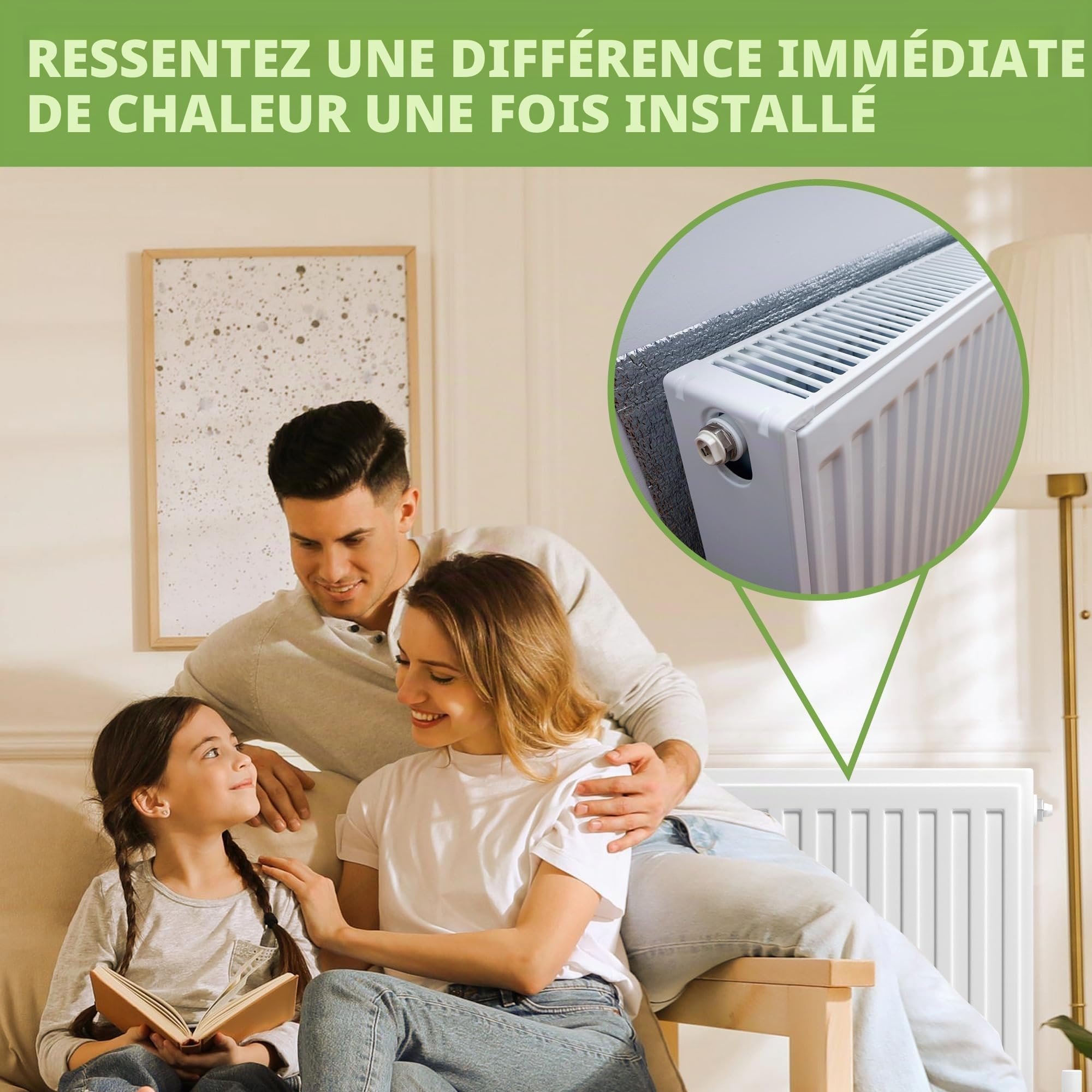 BLOSTM Lot de 2 films d'isolation pour radiateur - 5 m x 60 cm - Film isolant à bulles épais réfléchissant la chaleur - Avec coussinets adhésifs - Permet d'économiser de l'énergie et de l'argent -