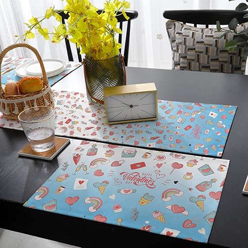 Miniatura 4 de Juego de manteles individuales de San Valentín con camino de mesa a juego de arpillera de algodón y lino 4 manteles individuales  camino de 13 x 90