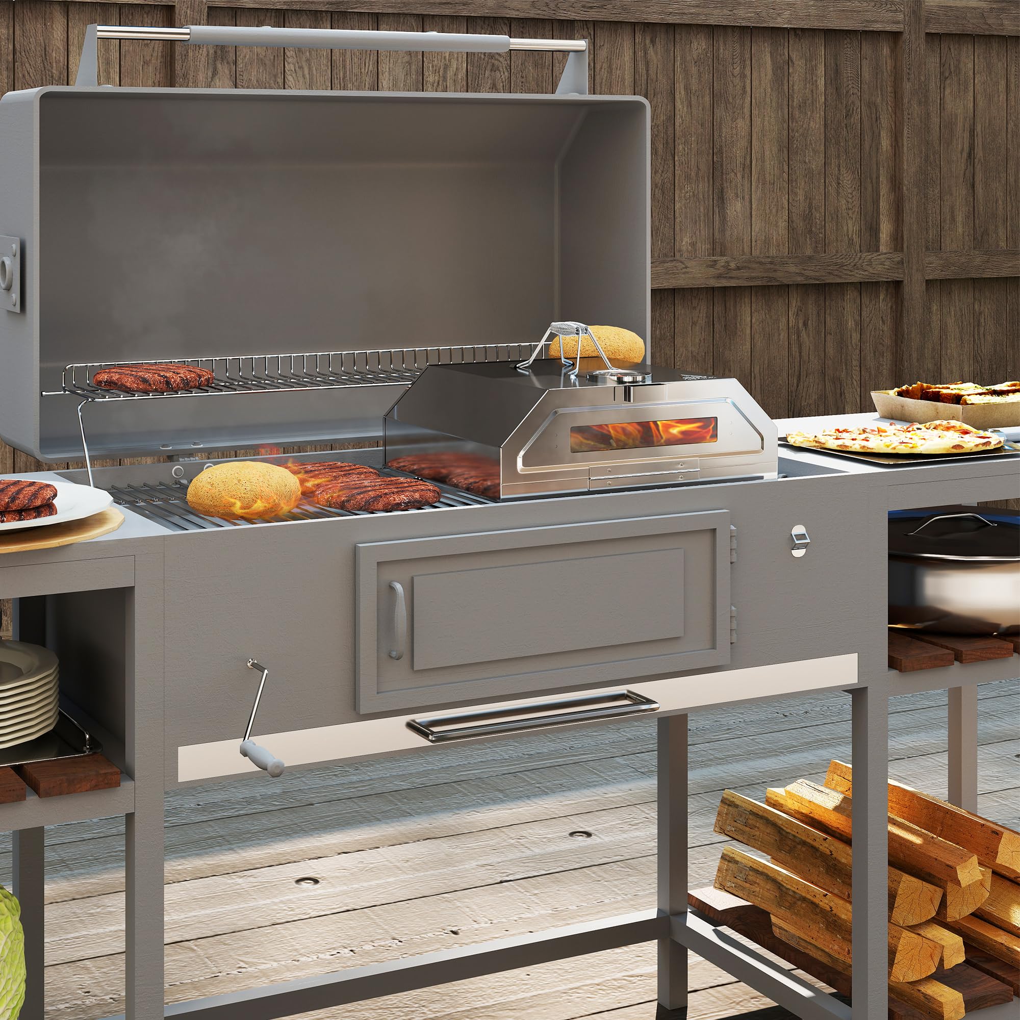 Outsunny Four à pizza portable 20,3 cm acier inoxydable thermomètre intégré fenêtre visualisation barbecue gaz charbon bois poignées transport