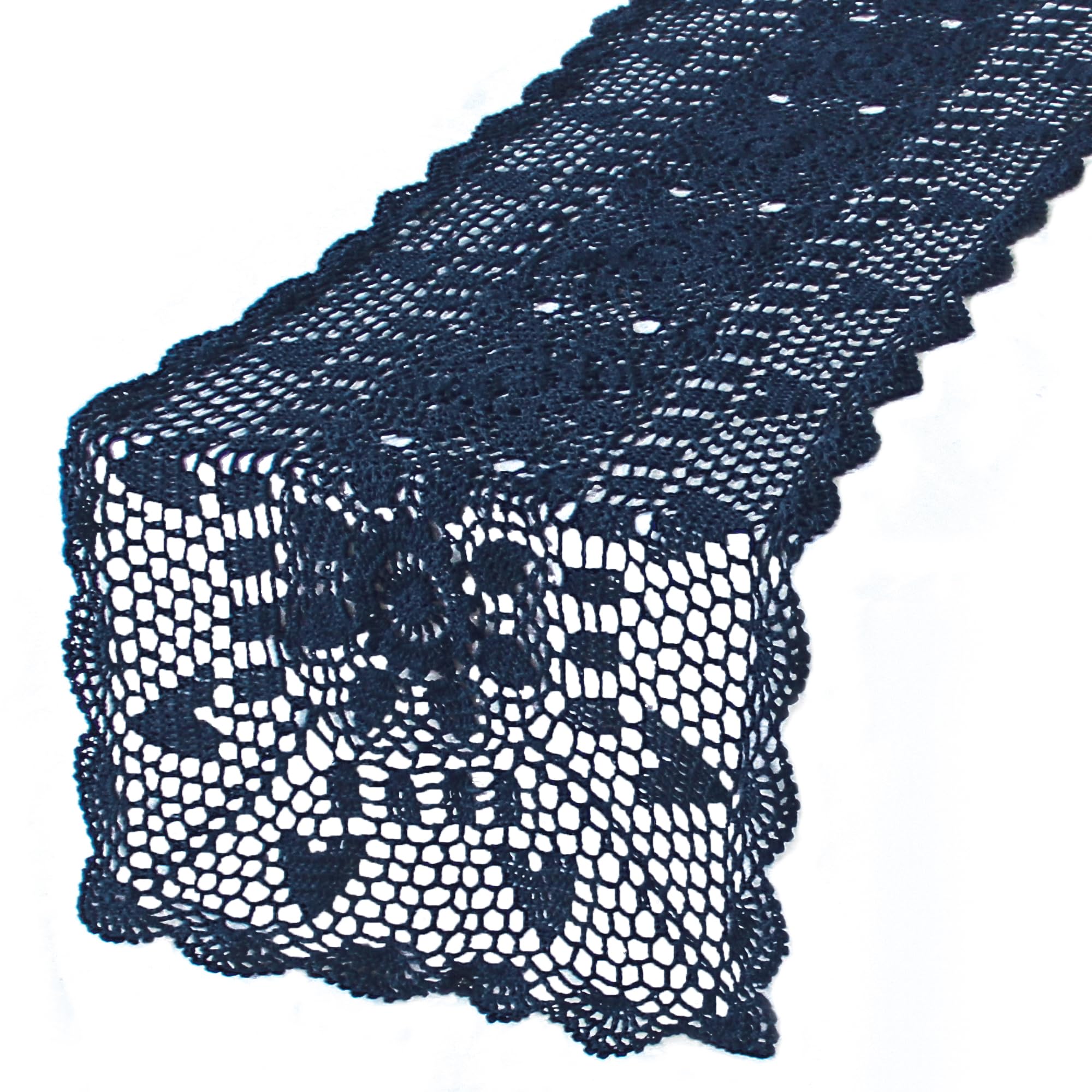 kilofly Handmade Crochet Lace Rectangular Table Runner 15 x 71 Inch, Blue