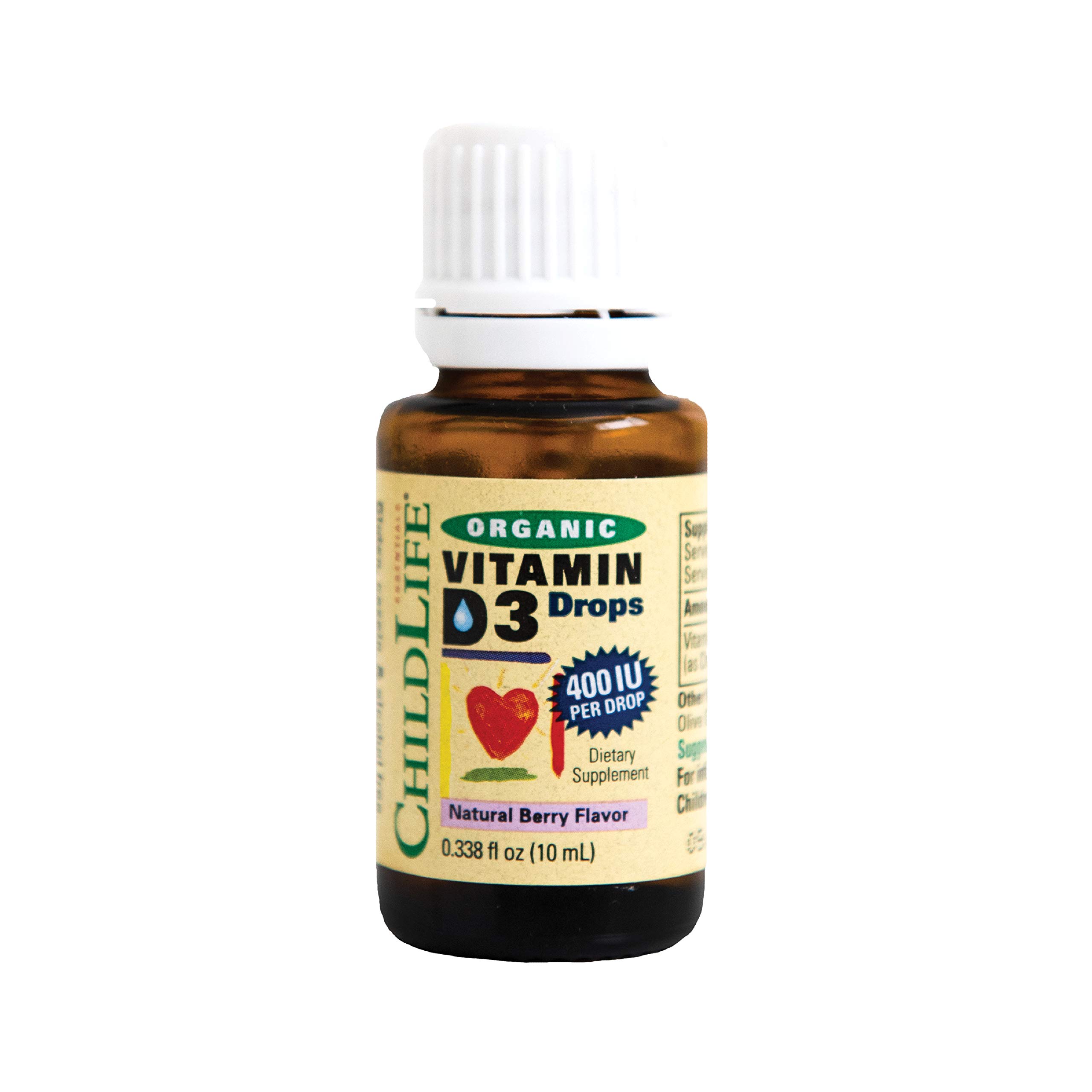 CHILDLIFEESSENTIALS Organic Vitamin D3 Liquid Drops, Natural Berry Flavor - Gluten Free, Alcohol Free, Casein Free, Non-GMO - 0.338 fl. oz