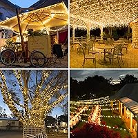 Vista 4 de JMEXSUSS Paquete de 2 200 luces LED solares blancas cálidas para exteriores, impermeables, luces solares parpadeantes de 66 pies, 8 modos de alambre