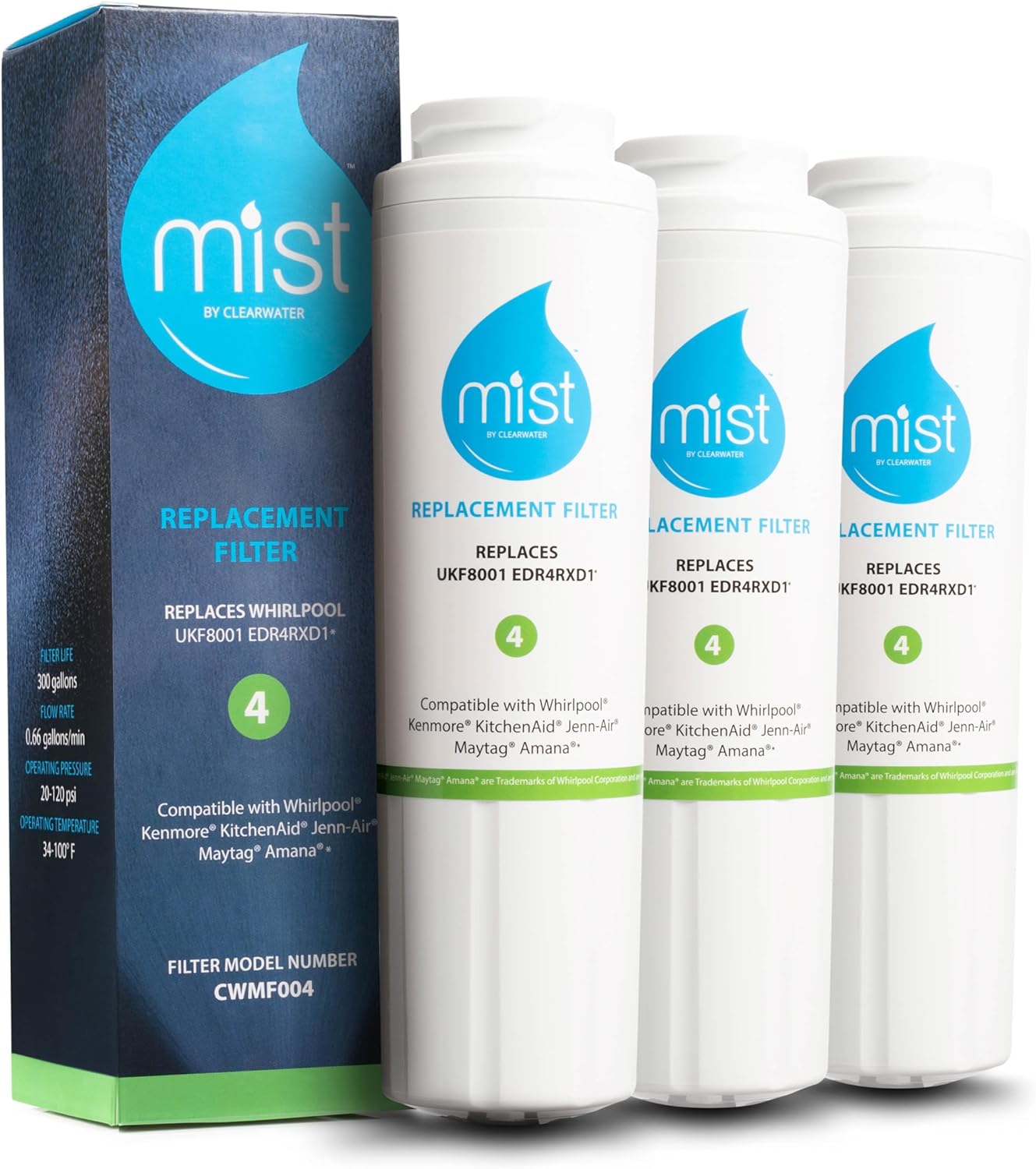 Mist EDR4RXD1 Refrigerator Water Filter Replacement for EveryDrop® Filter 4 – Maytag® UKF8001AXX-200, UKF8001AXX-750, Whirlpool® UKF8001, WHR4RXD1, 4396395 – 3-Pack – NSF 42 & 372 Certified Mist EDR4RXD1 Refrigerator Water Filter Replacement for EveryDrop® Filter 4 – Maytag® UKF8001AXX-200, UKF8001AXX-750, Whirlpool® UKF8001, WHR4RXD1, 4396395 – 3-Pack – NSF 42 & 372 Certified