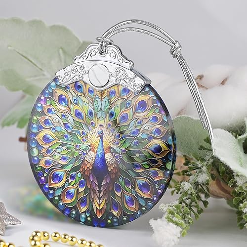 Miniatura 2 de Adorno de Navidad, adornos para árbol de Navidad, adorno colgante de vitral, adornos de vacaciones, idea de regalo única, pavo real