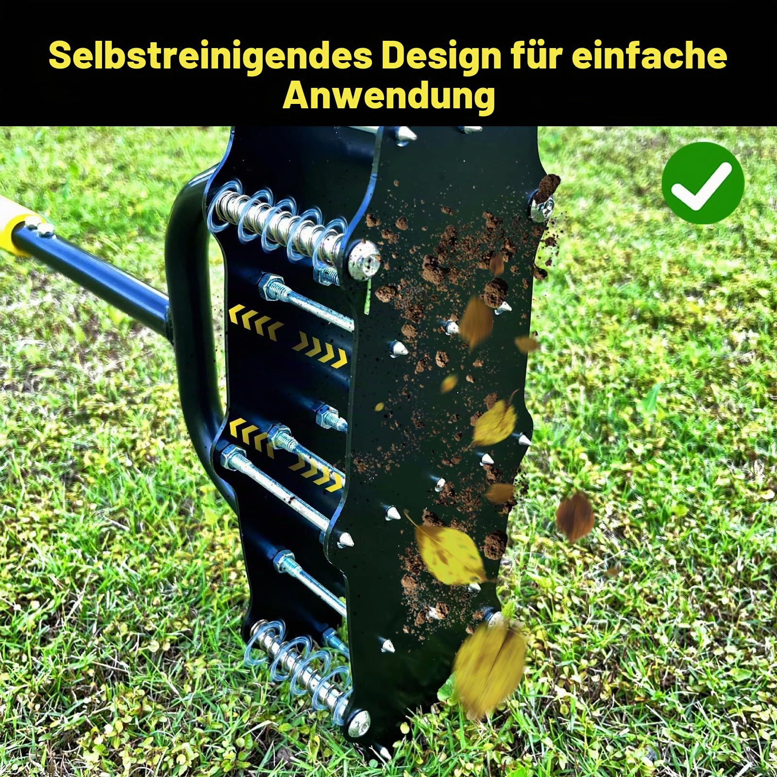 Manuelles Rasenbelüfter-Werkzeug, federunterstütztes 17-Spike-Rasenbelüftungswerkzeug, automatischer Schmutz- und Laubreinigungs-Bodenlockerer mit Handschuhen und rücksparendem Pedal für