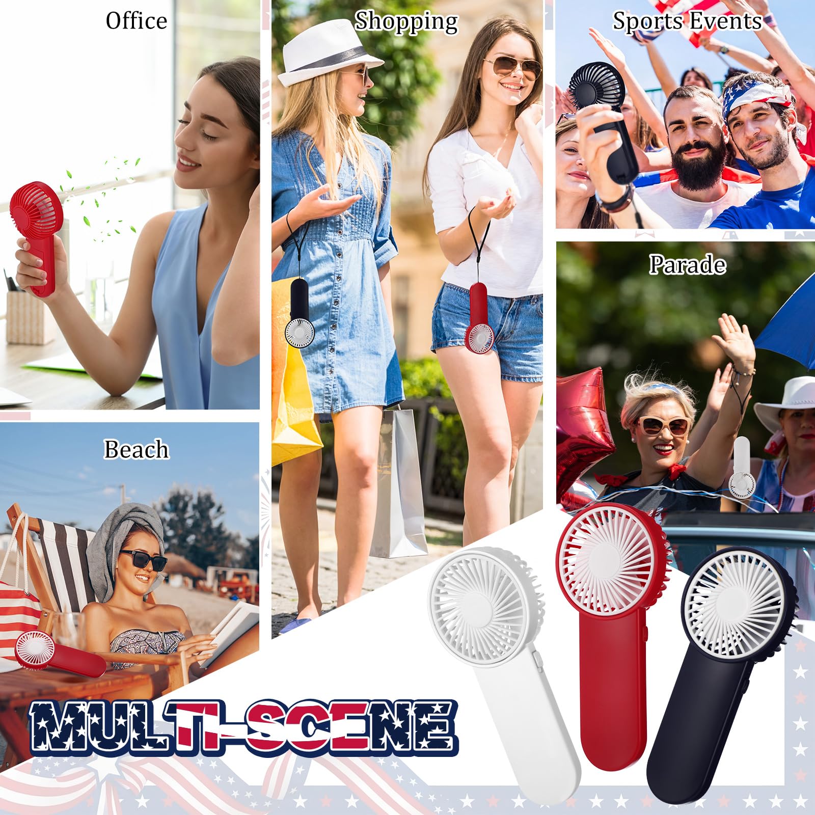 Sumind 12 Sets Mini-Ventilatoren, tragbar, batteriebetrieben, 12 Dankeskarten mit Nadel, 12 Organza-Beutel für Unabhängigkeitstag, Parade, Veteranen, patriotische Party, Team-Geschenke
