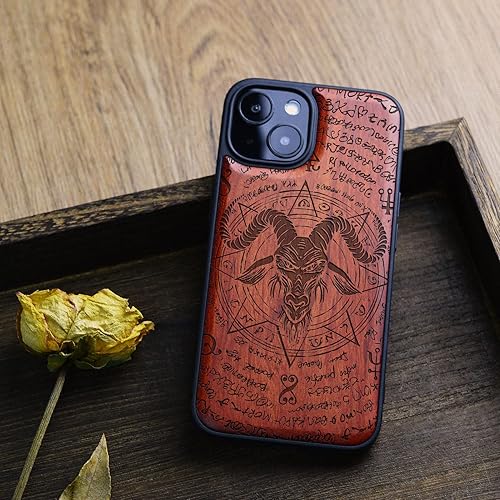 Miniatura 4 de Carveit Funda magnética de madera para iPhone 13 Mini madera natural y TPU suave negro a prueba de golpes, funda de madera única y elegante