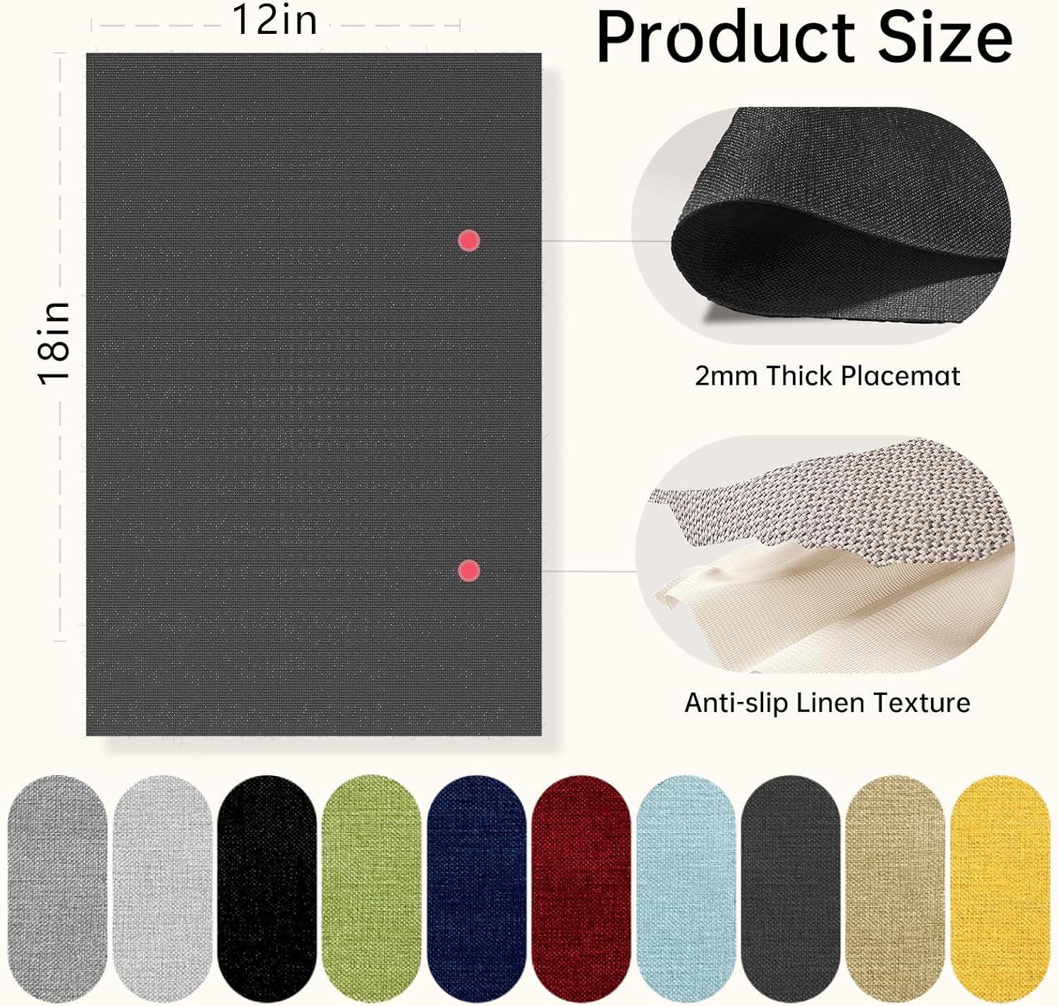 Blue Forest Placemats Set of 6, Dual-Layered Thickened Faux Linen Table Mats Heat Resistant Machine Washable Wrinkle Free Place Mats for Kitchen Dining Outdoor/Indoor (Dark Green)