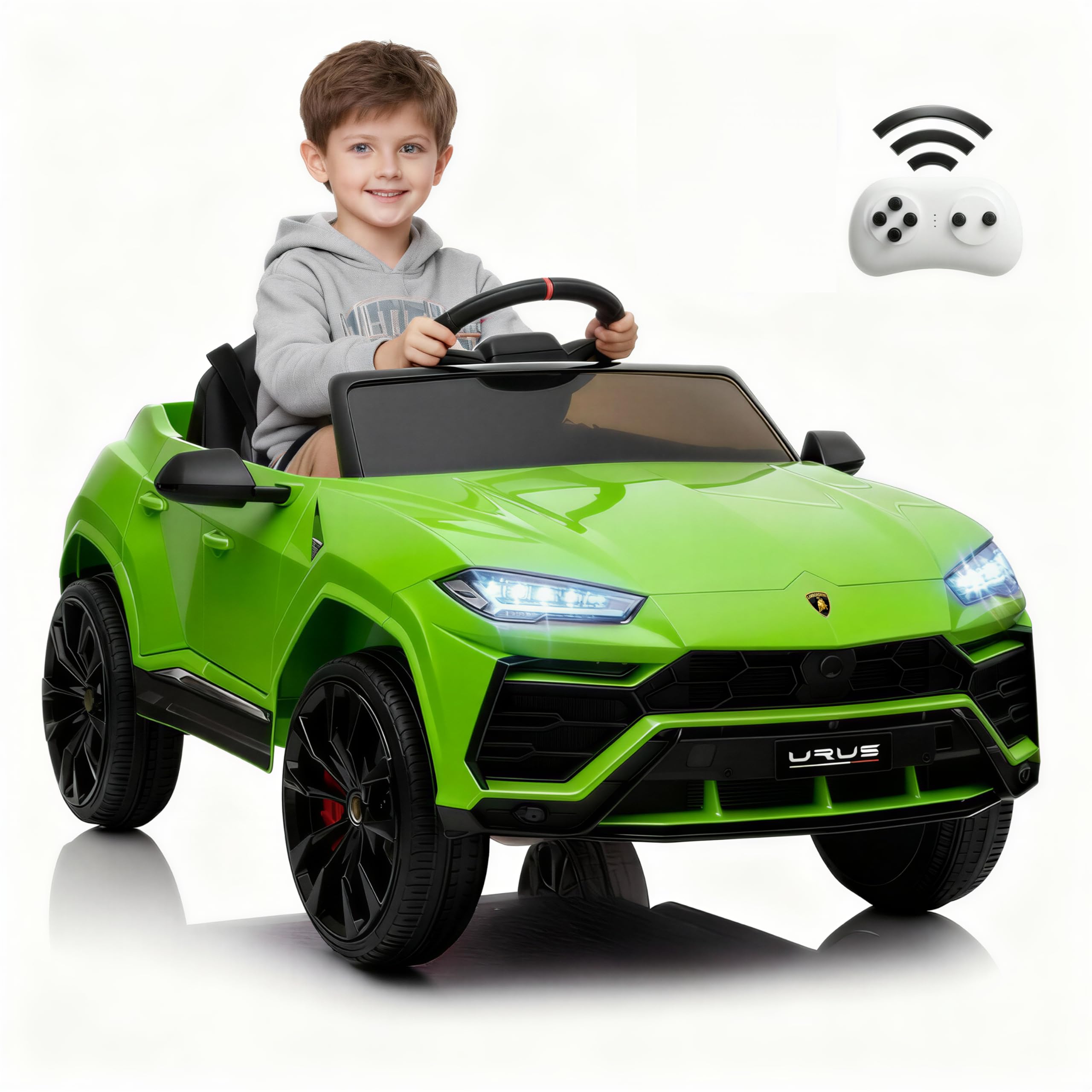 Licensed Lamborghini Urus Ride On Truck Car Toy, 12V Battery Powered Electric 4 Wheels Kids Toys w/Parent Remote Control, Foot Pedal, Music, Aux, LED Headlights, 2 Speeds (Green)