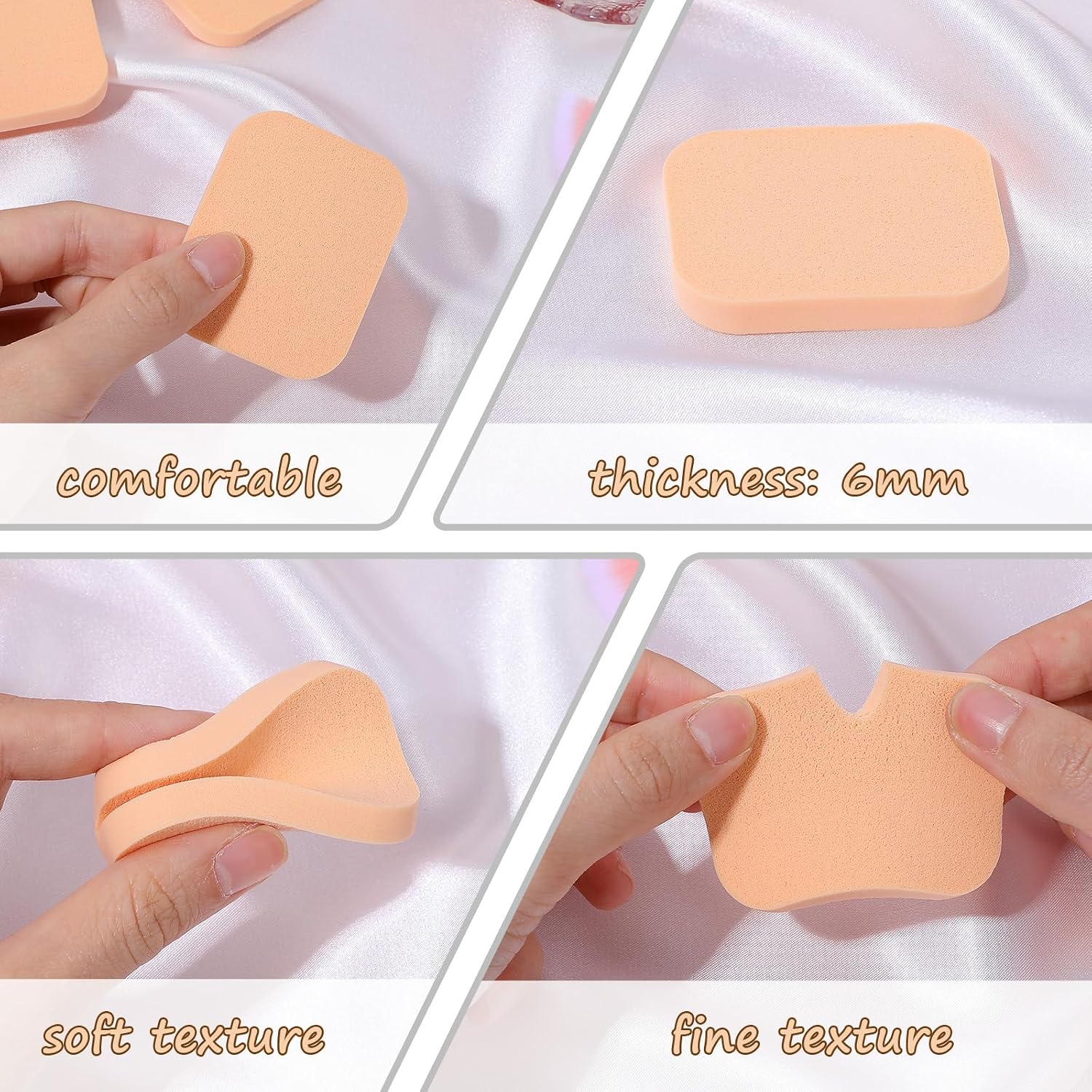 Giantree 12 Pcs Square Makeup Sponges, for Foundation Facial Powders Puff Cosmetic Sponge, Square Foam Pad Powders Blender for Liquid Foundation Cream Powder Concealer - Wet Dry Use (Skin Color)