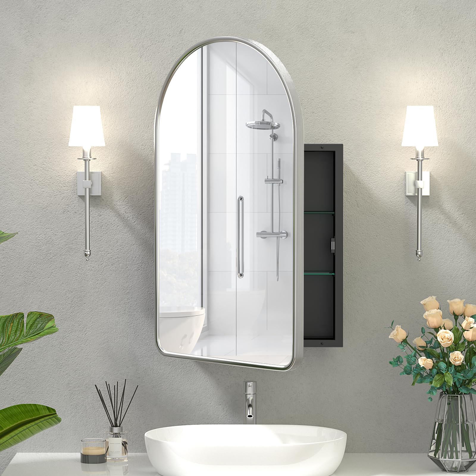 Amazon.com: Arched Medicine Cabinet with Mirror,20”Arch Recessed ...