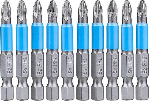 Yakamoz Phillips Bits #2 Juego de puntas de destornillador magnético de 1/4 de pulgada, vástago hexagonal, cabeza cruzada, Ph2, puntas de