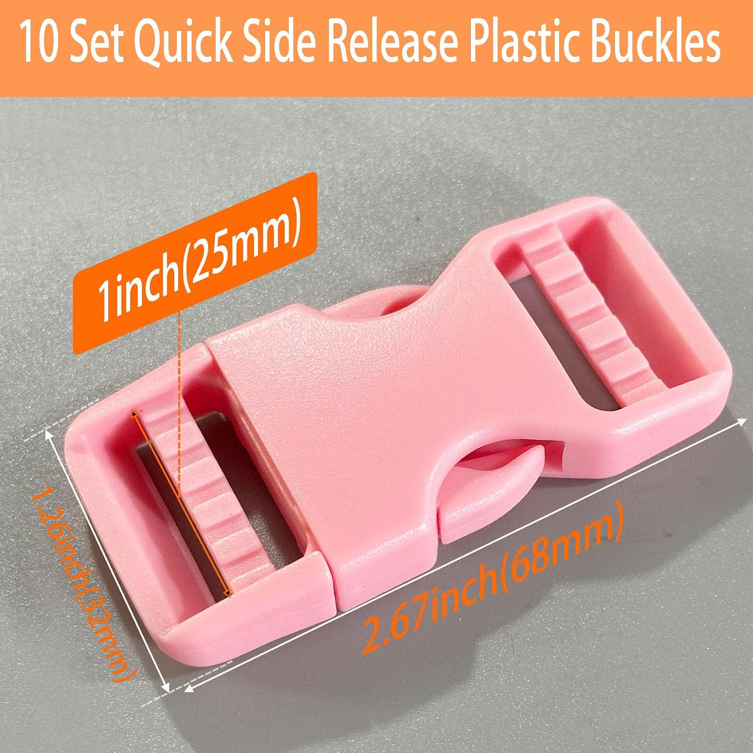 1 inch Buckle Strap Set: 10 Yards Thick Nylon Webbing, 10 Set Quick Side Release Plastic Buckles, 20 Pcs Tri-glide Slide Clip for DIY Backpack Replacement Repair Heavy Duty Adjustable(Pink-s)