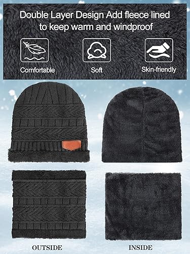 Miniatura 4 de Juego de 96 gorros de invierno a granel, bufanda, guantes y calcetines, gorro de punto con forro polar de invierno, gorro de punto holgado, gorro de