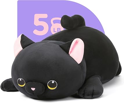 IKASA 5lbs Black Cat Weighted Stuffed Animal Plush Toy,24 inches Kitten