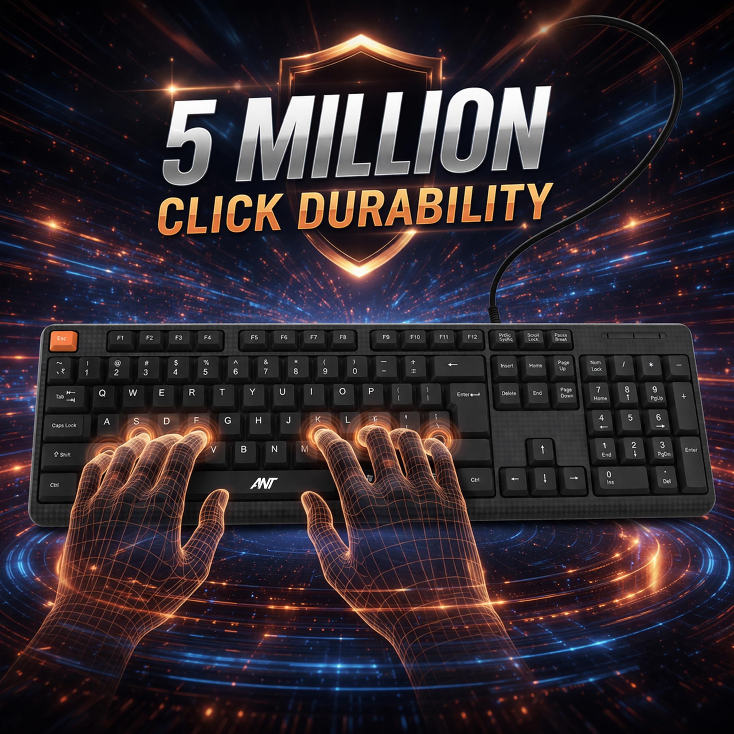 Ant Master 05 Wired USB Keyboard - Full-Size 104 Keys with Numeric Pad | Membrane Silent Typing, 1.3m Cable, Plug & Play | Ergonomic Office & Home Keyboard for PC, Laptop, Mac & Linux – Black — Amazon image 6