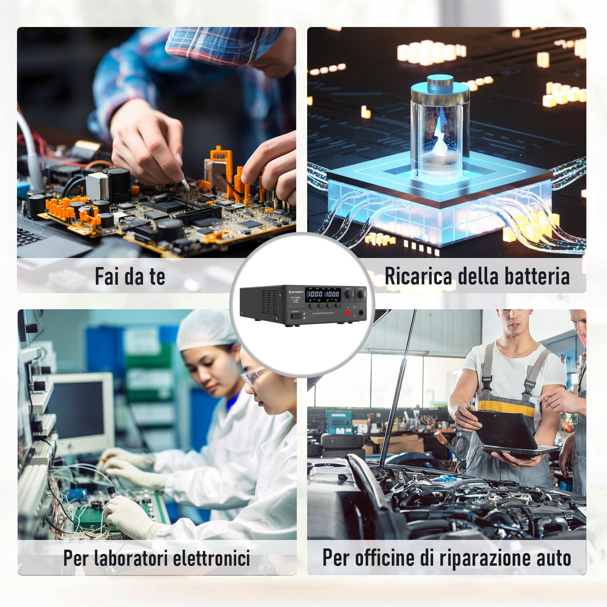 Alimentatore CC variabile, 0-100V 0-10A Alimentatore da banco CC regolato a commutazione con manopola encoder, interruttore di accensione/spegnimento dell'uscita, display a LED a 4 cifre, OVP e OCP