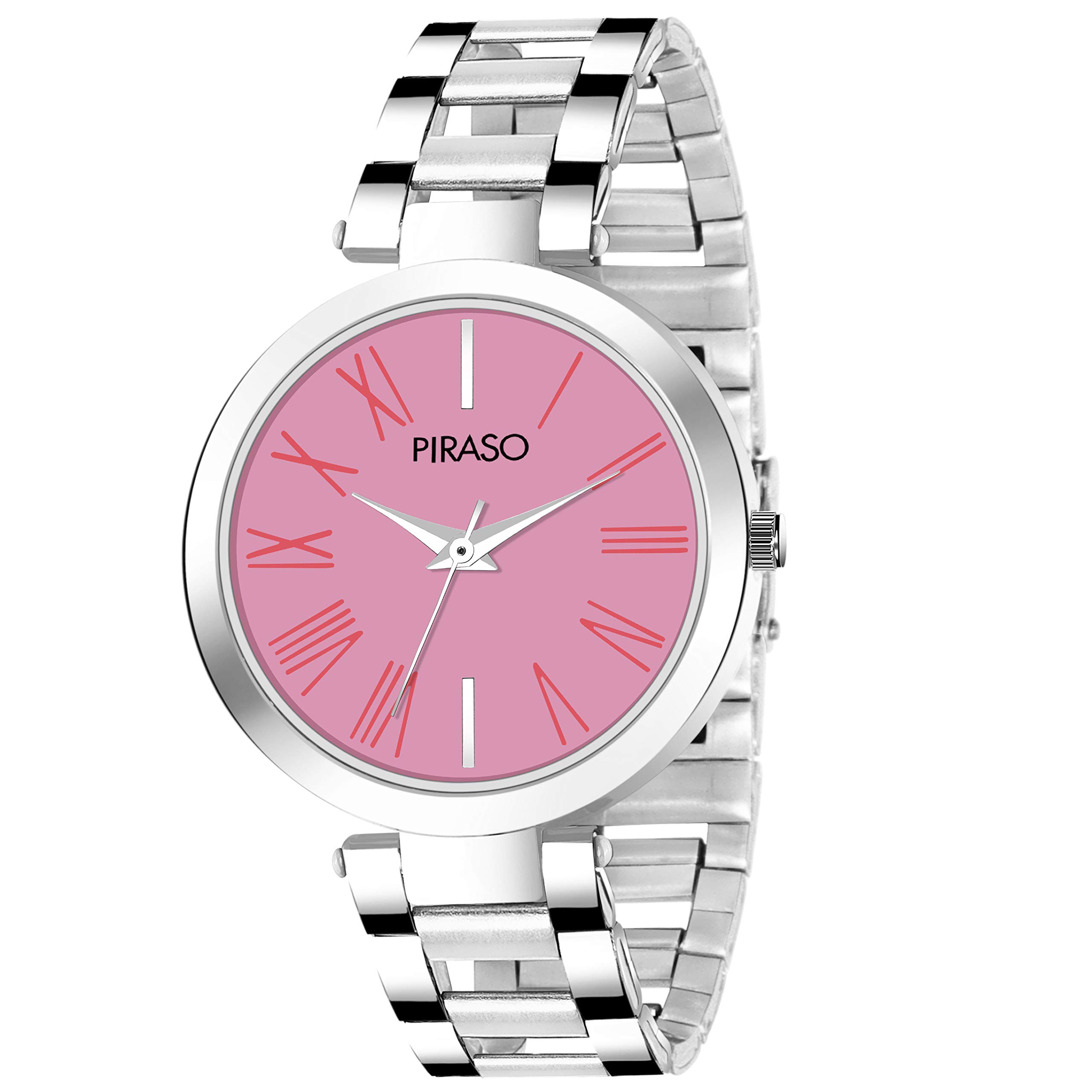 PIRASO Beautiful Pink Dial with Silver Stainless Steel Chain Watch for Women Girls (B08RX39P19) Amazon Price History, Amazon Price Tracker