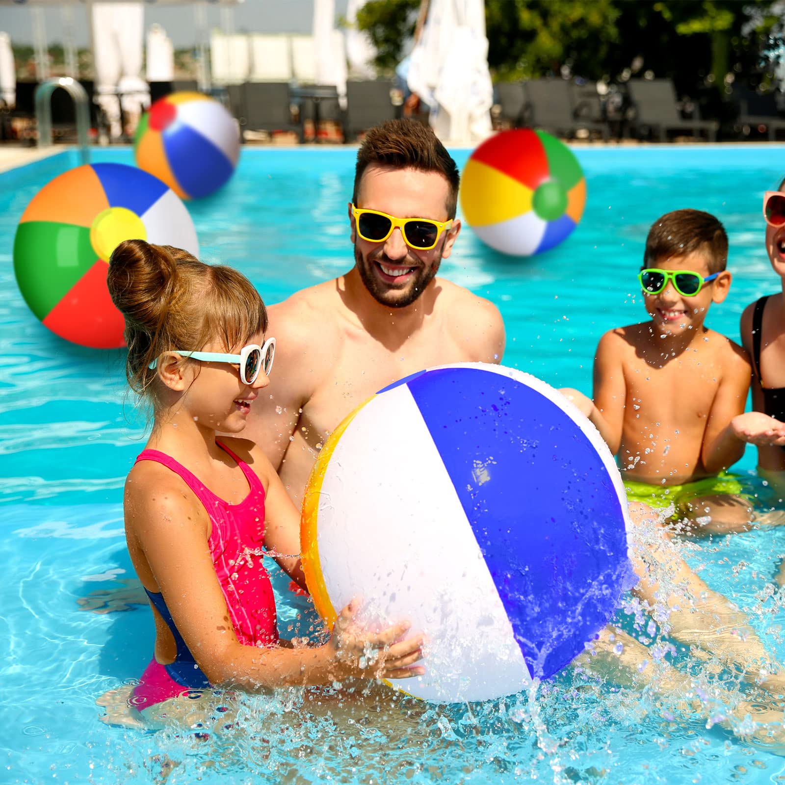 30 bolas de playa inflables de 20 pulgadas, juguetes grandes para juegos de piscina, suministros de fiesta de natación de verano (arcoíris) 6