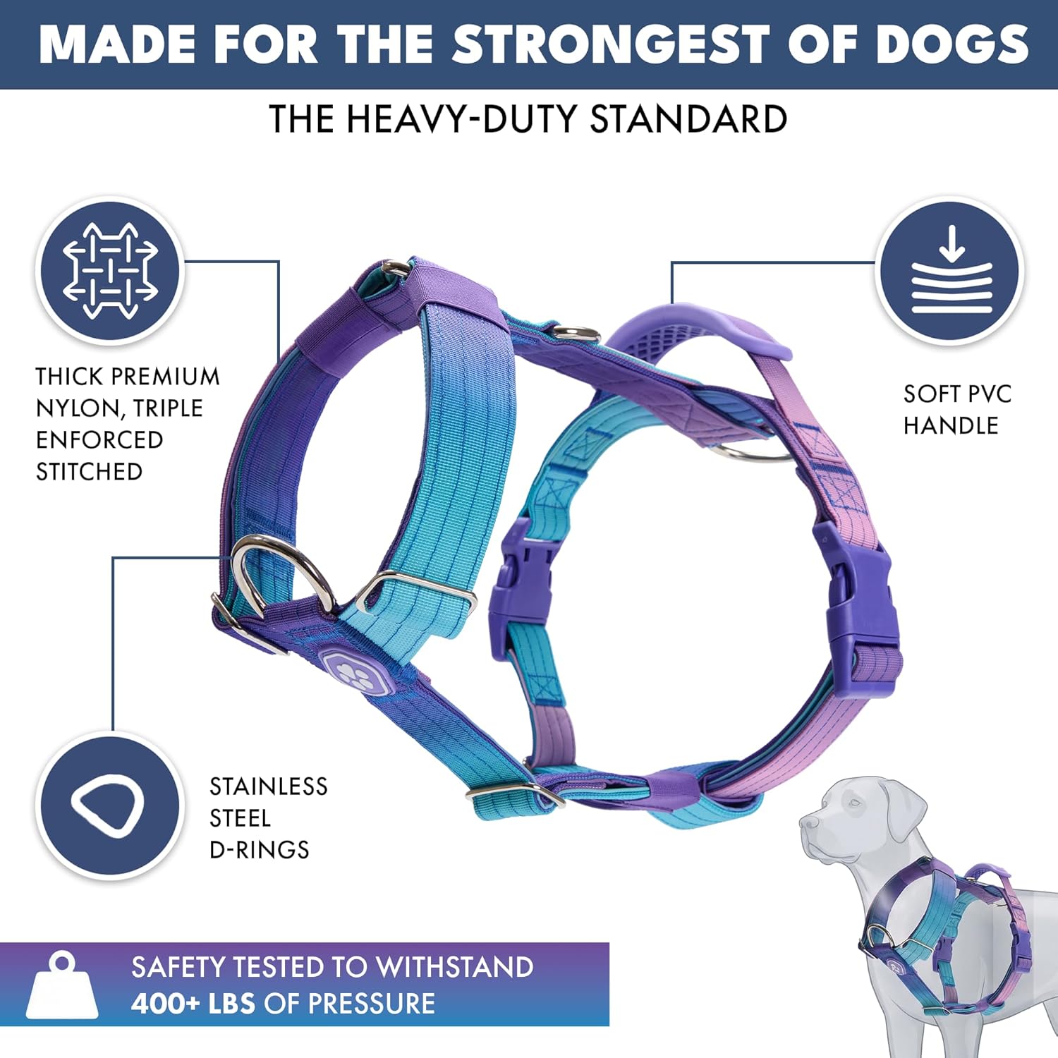 Spark Paws No Pull Dog Harness with Handle for Large Dogs, Heavy Duty Dog Harness for Big Strong Breeds, Adjustable, Y Shaped Padded Halter Design with Front Clip - 90s Retro - S