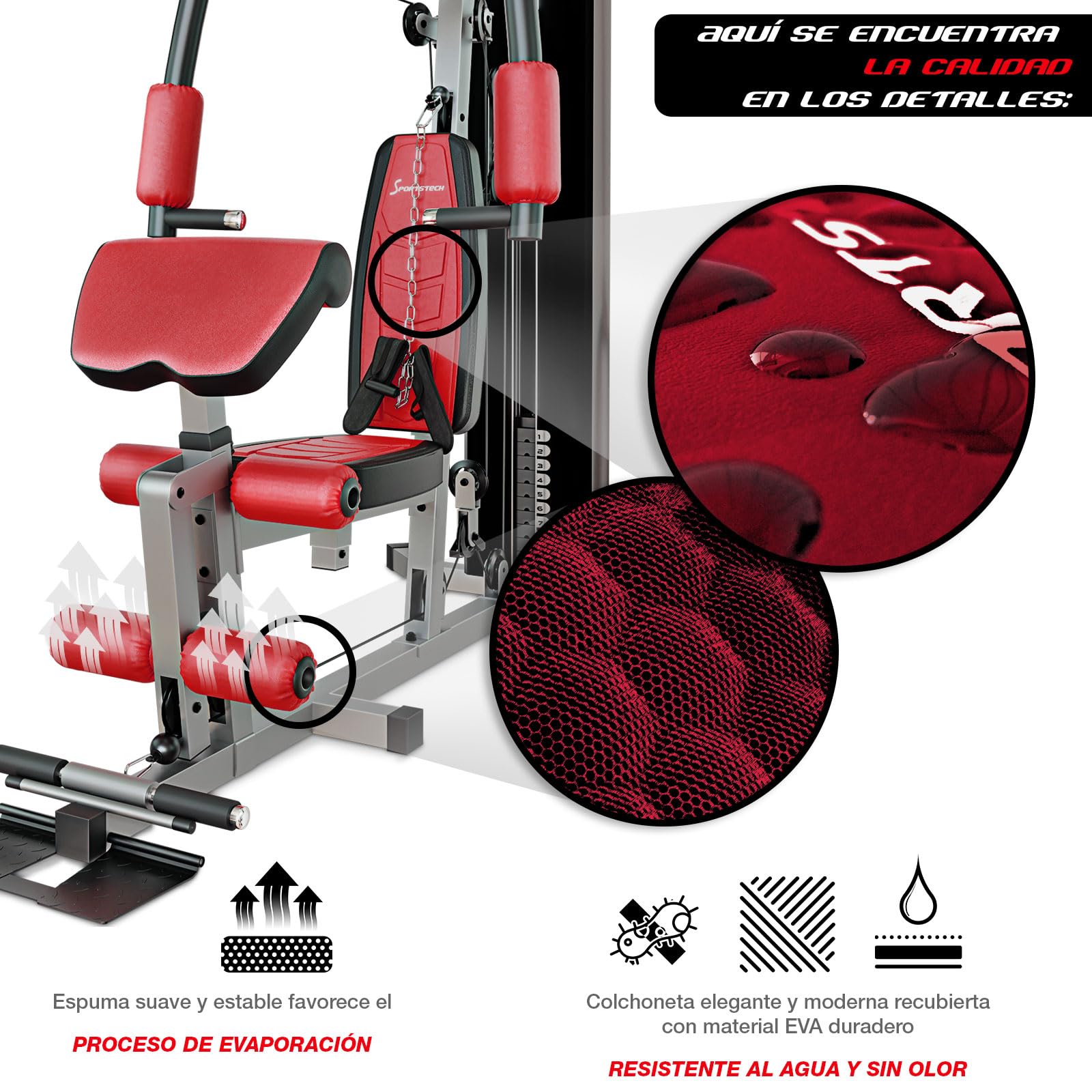 Sportstech HGX100/HGX200/HGX300 - La Única Estación de Fuerza Premium para un Entrenamiento Variado en Casa, con Escalador o Prensa de Piernas. Hecha de Material EVA, tu Estación de Fitness Doméstica
