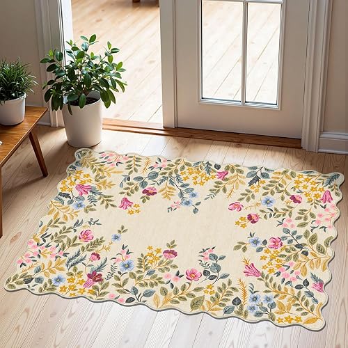 Othilic Front Door Mat 2x3 Beige Floral Entry Rug