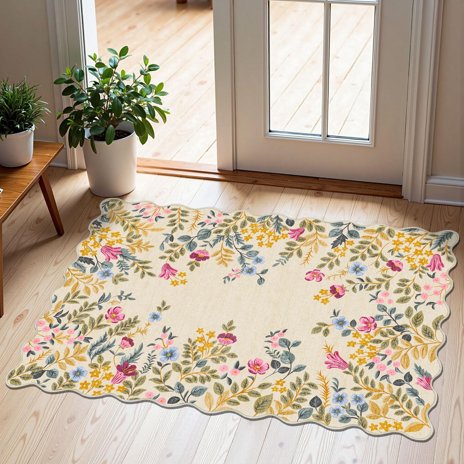 Othilic Front Door Mat Outside Entrance - 2x3 Beige Colorful Floral Non-Slip Washable Doormat Indoor Outdoor Mat Boho Vintage Entry Rug Small Throw Rugs for Entryway Kitchen Front Porch Decor โ image 1