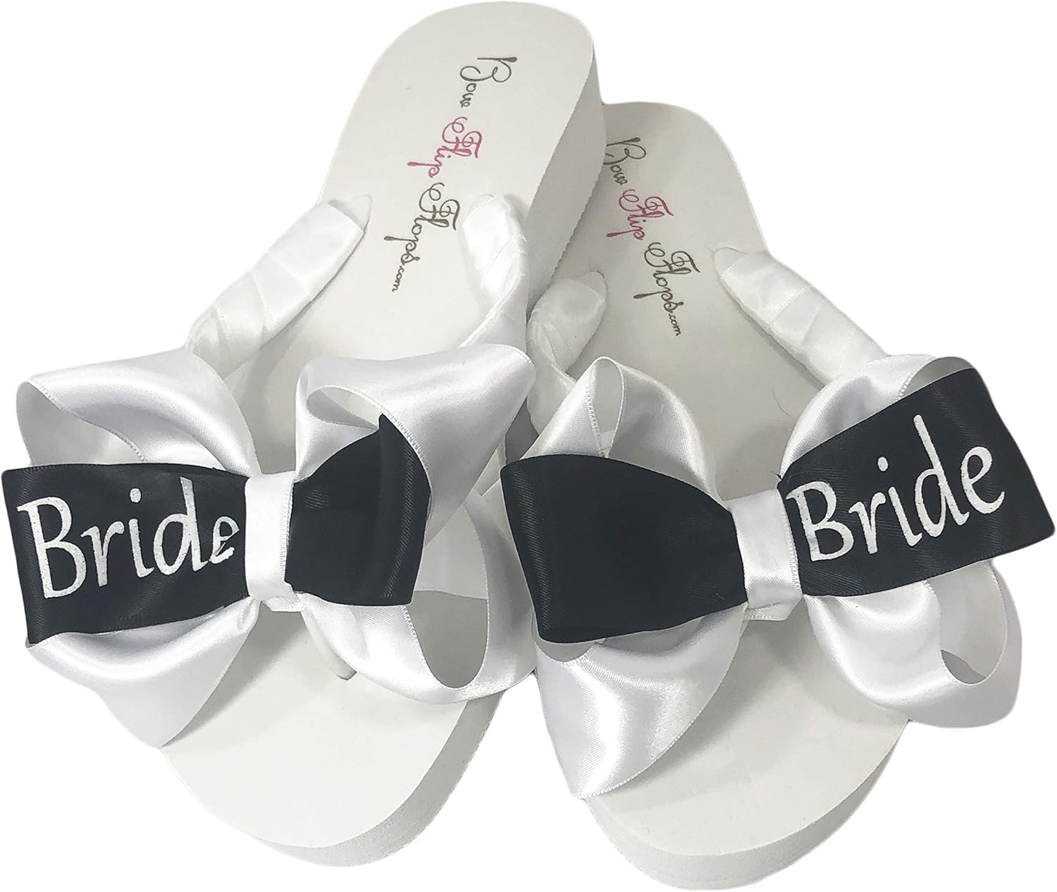 Bow Flip Flops Bride Glitter Elegant Bridal Sandals for Beach & Destination Wedding