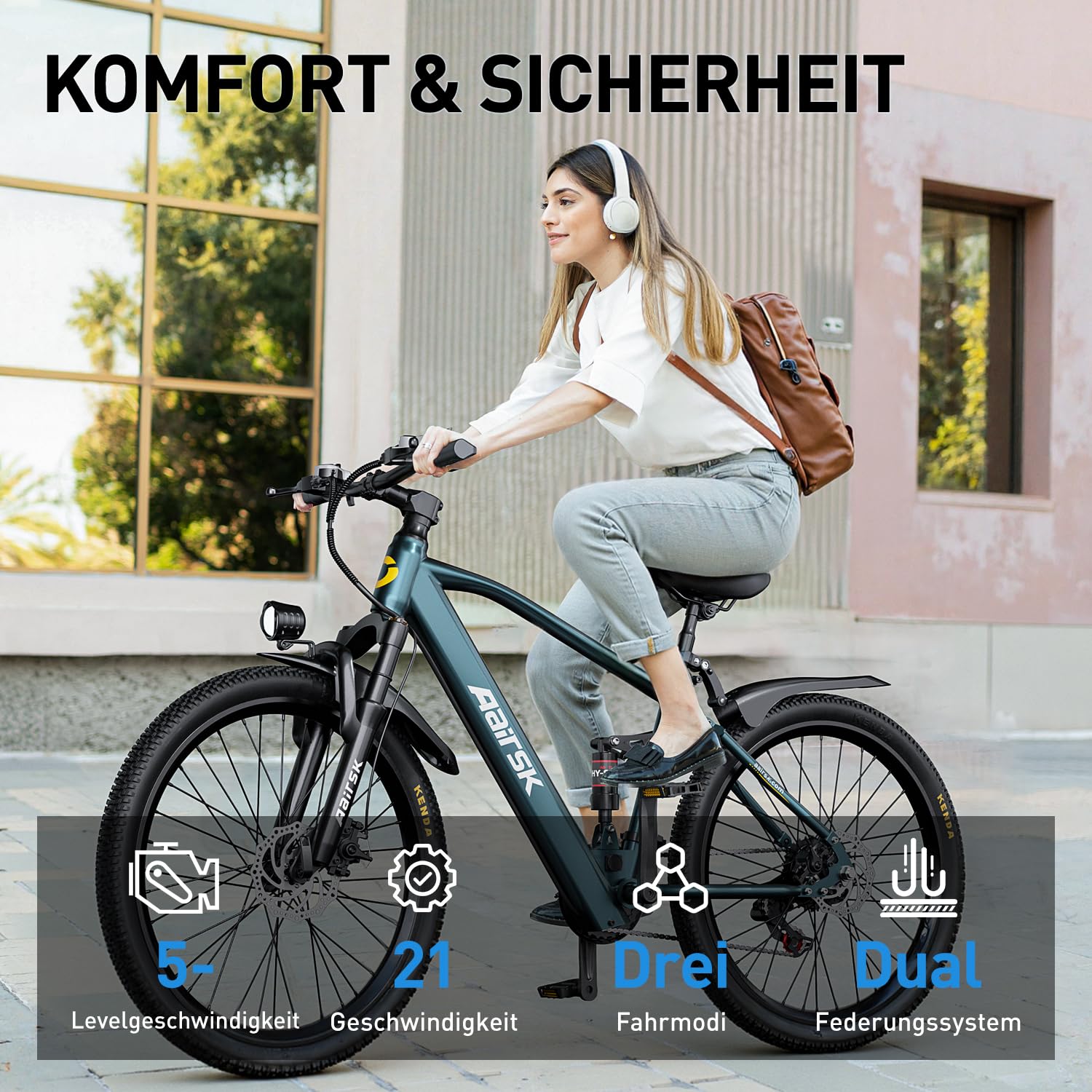 Elegllde E-Bike 26" mit 21-Gang Schaltung 250W Motor 13Ah Akku Höchstgeschwindigkeit 25km/h Hochkohlenstoffstahlrahmen LCD Display City Elektrofahrrad