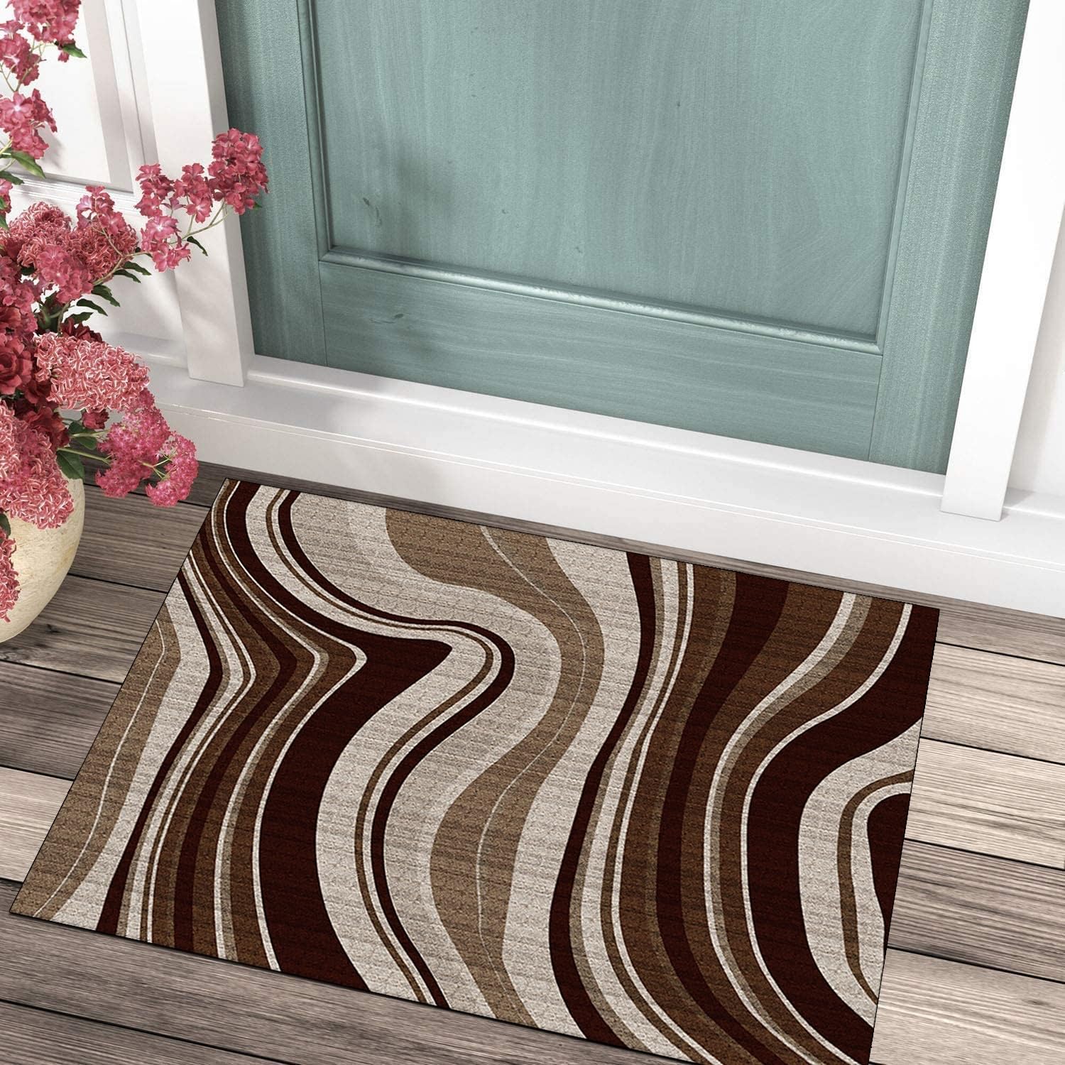 Tappeto runner antiscivolo, per corridoio, marrone, grigio, 90 x 250 cm, patchwork, lavabile, decorazione per la casa, per cucina, corridoio, soggiorno, zerbino, con retro in gomma, larghezza 40-120