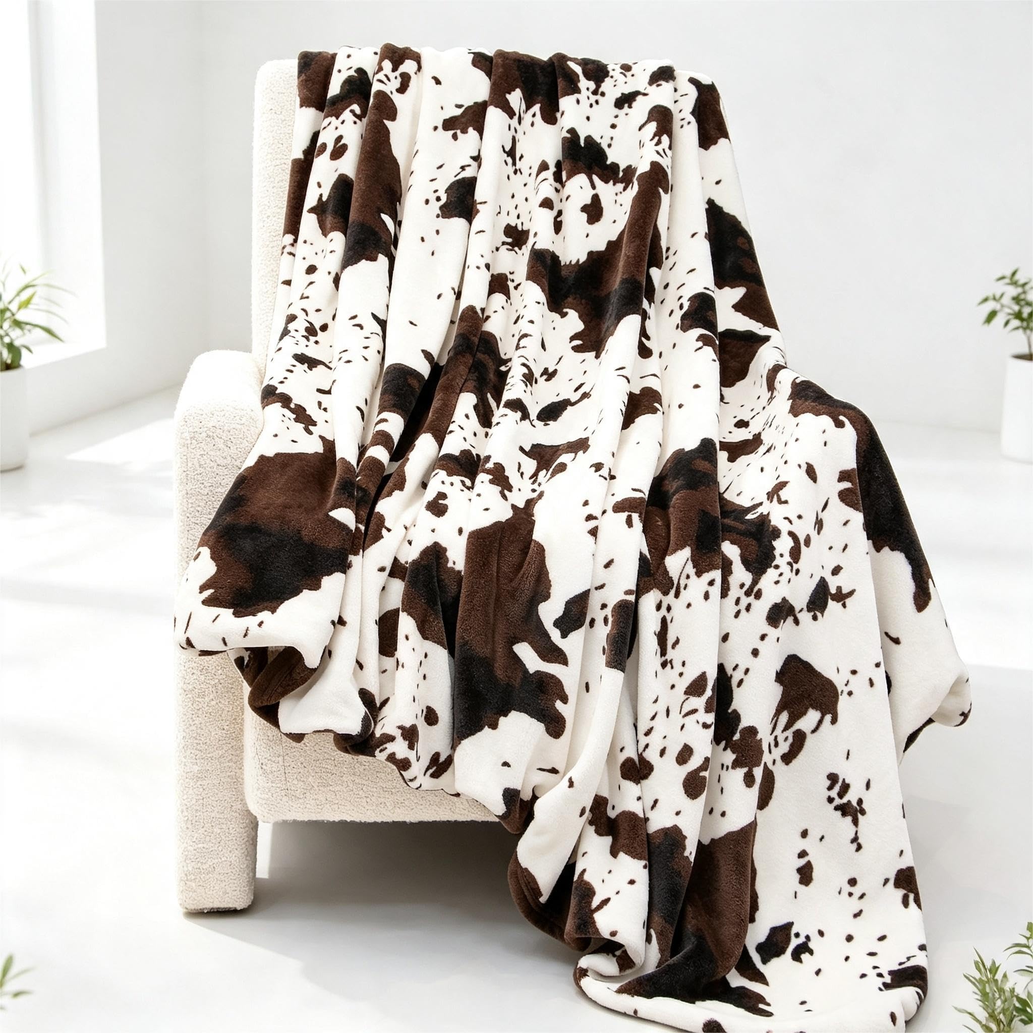 GEULAY Cow Print Blanket, Brown White, 50x60 Inch