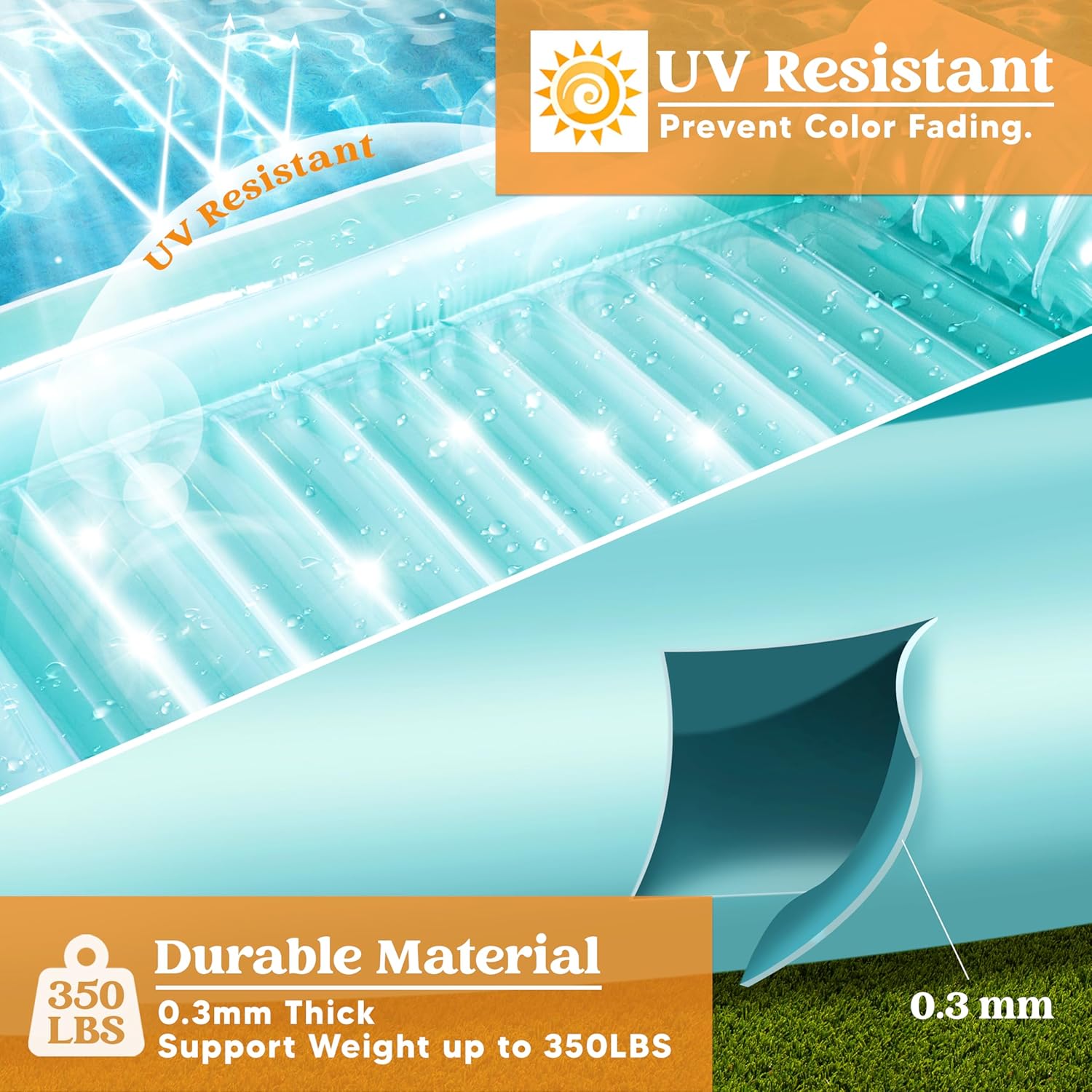 SLOOSH Inflatable Tanning Pool & Electric Air Pump Set –85"x57" Sun Lounger with Pillow, 2 Cup Holders, Grab Rope & Fast-Fill Pump for Pool, Beach,Cyan