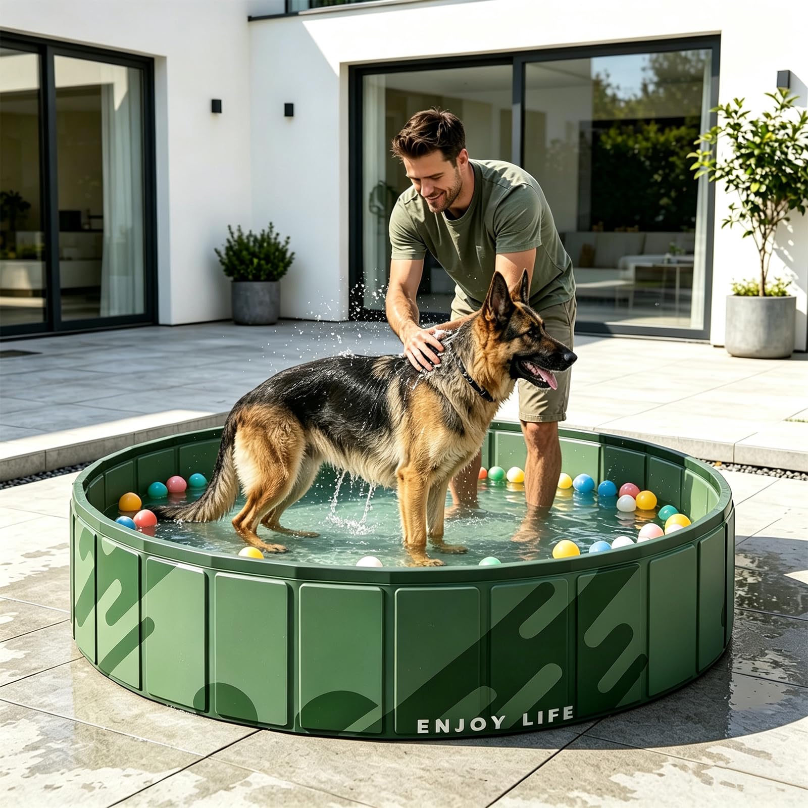 Piscine pliable pour chiens avec bonde Vert 120 x 30 cm | Pataugeoire portable pour chien - Piscine pour chien - Évacuation au sol - Antidérapante - Piscine pour chien - Piscine à