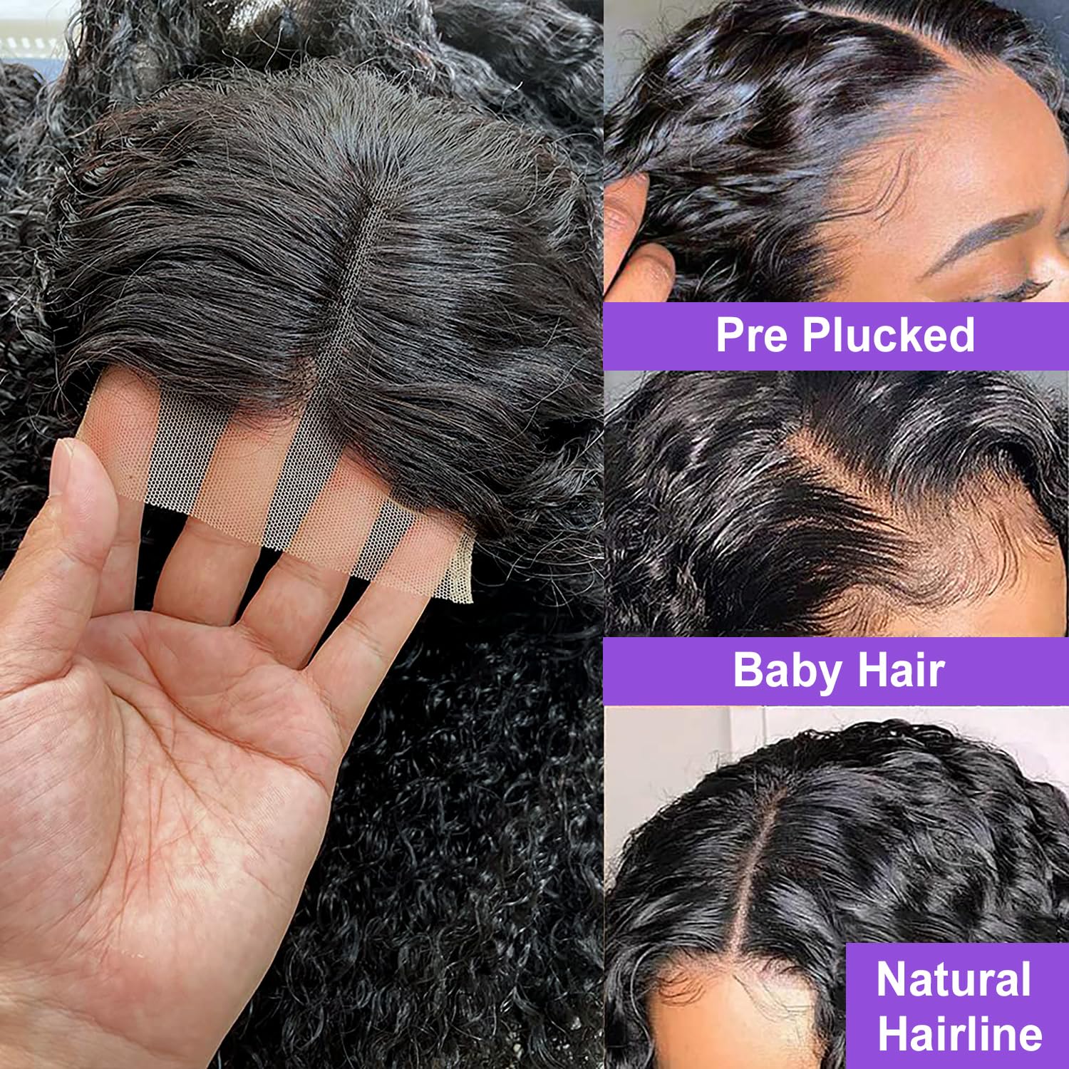Curly Human Hair Wig for Black Women Transparent 4x4 Kinky Curly Lace Front Wigs Pre Plucked 180% Density 20 Inch - Image 2