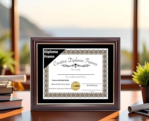 Miniatura 8 de Creative Picture Frames Marco de diploma de borde dorado caoba de 14 x 17 pulgadas con vidrio negro y colgadores de pared instalados, marco con